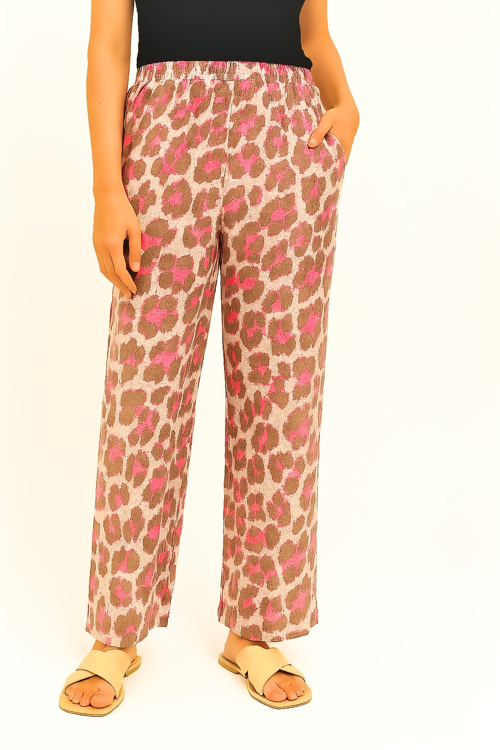 Bequeme Baumwoll Leo Hose - Braun/Pink