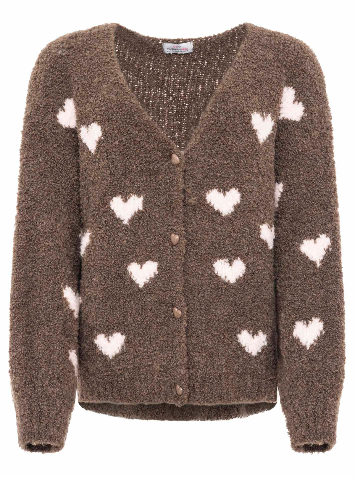 Zwillingsherz - Weicher Herz Cardigan mit Wolle - Braun