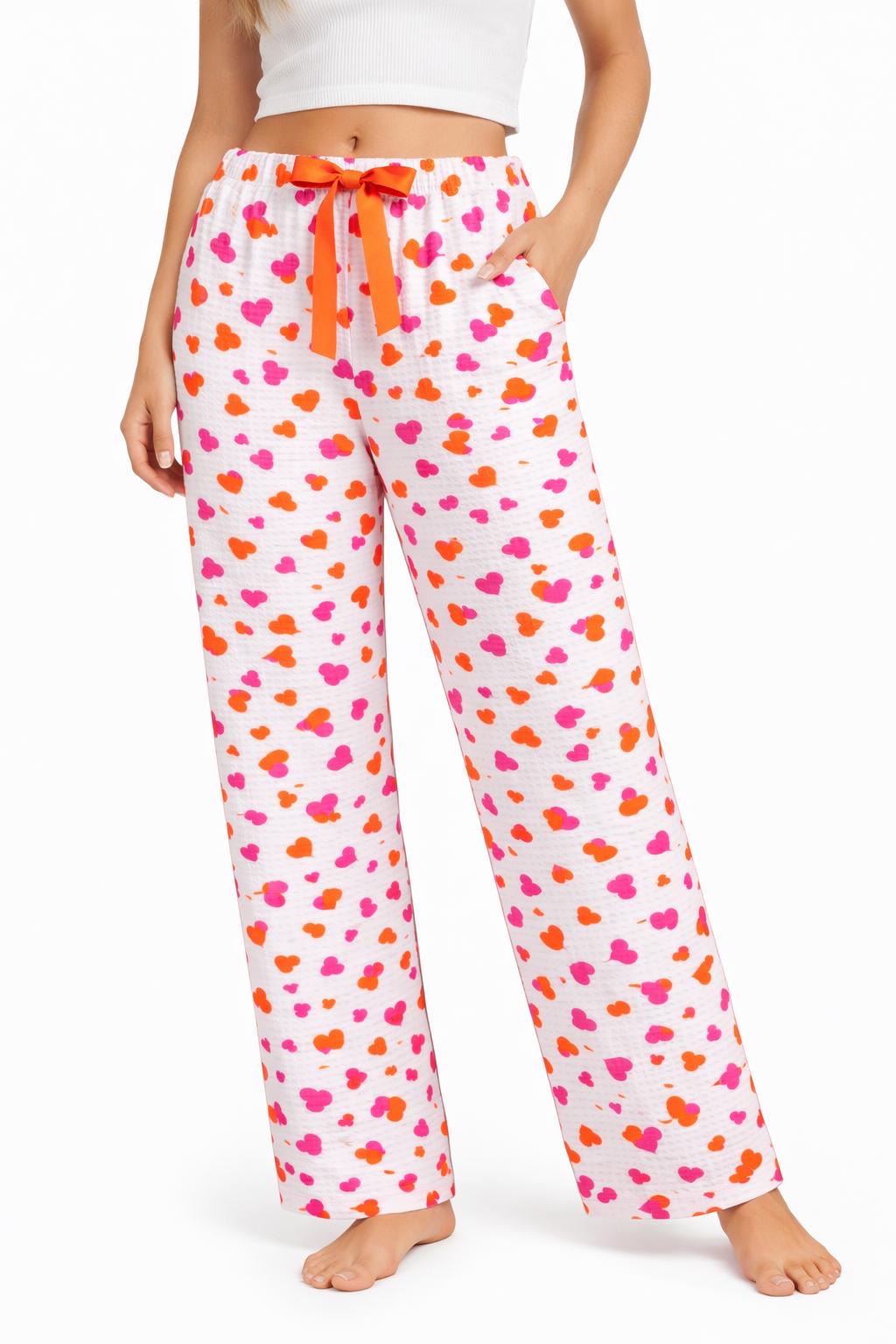 Flair Comfort - Musselin Hose Verteilte Herzen - Pink/Orange