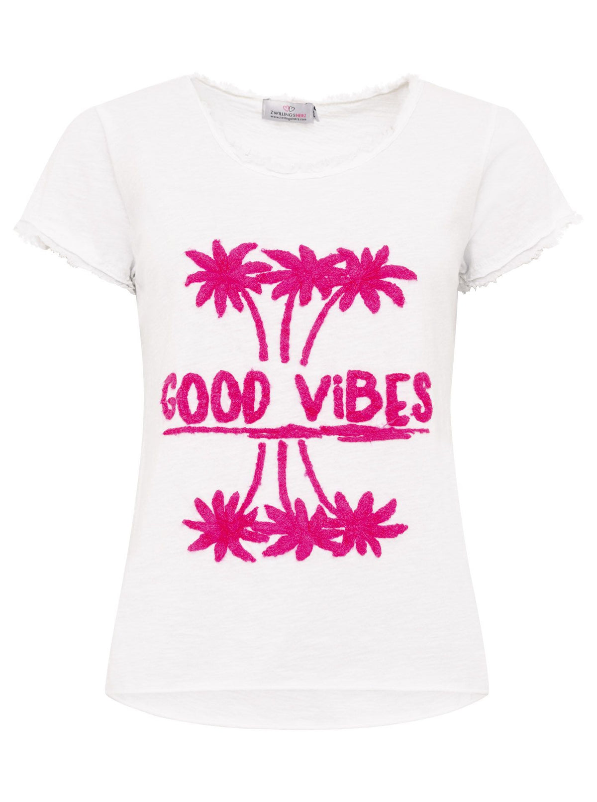 Zwillingsherz - T-Shirt "Good Vibes" - Weiß/Pink