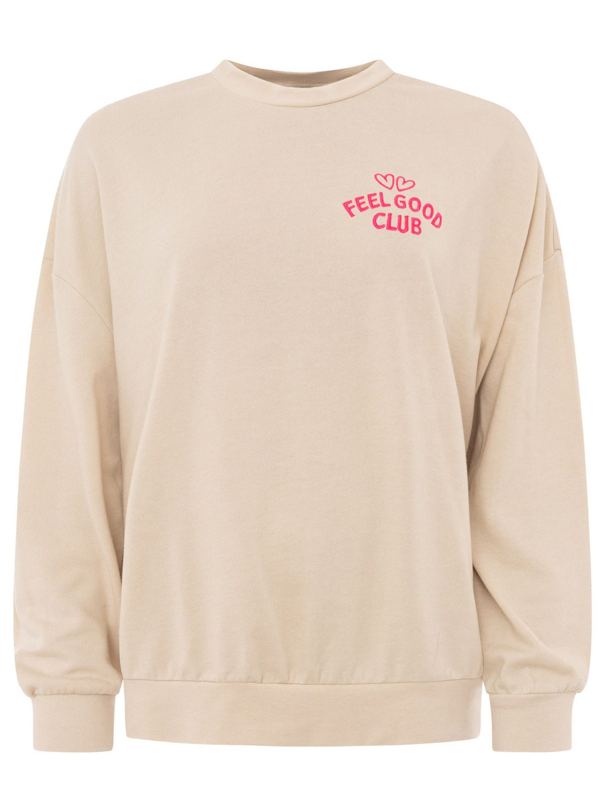 Zwillingsherz Sweatshirt mit Rundhals "Feel Good Club" - Beige