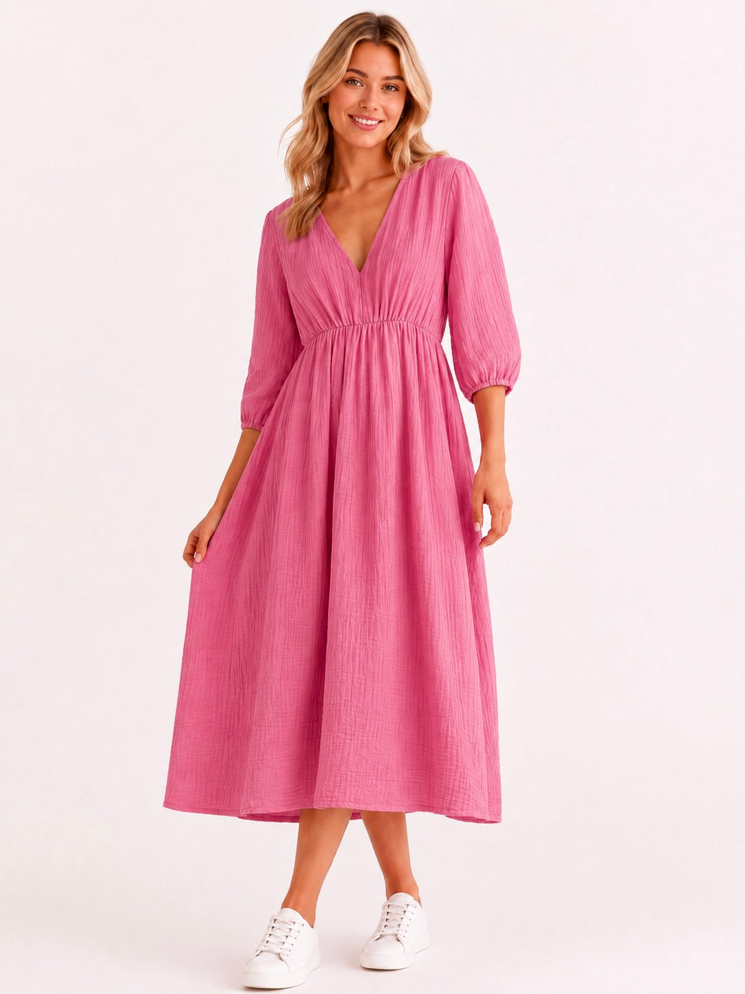 Lockeres Musselin Kleid - Pink