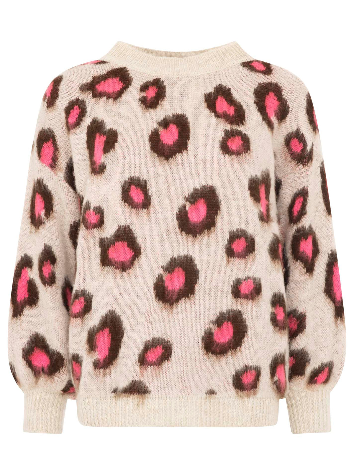 Zwillingsherz - Kuschel-Pullover "Rundhals Soft Leo" - Beige/Neonpink