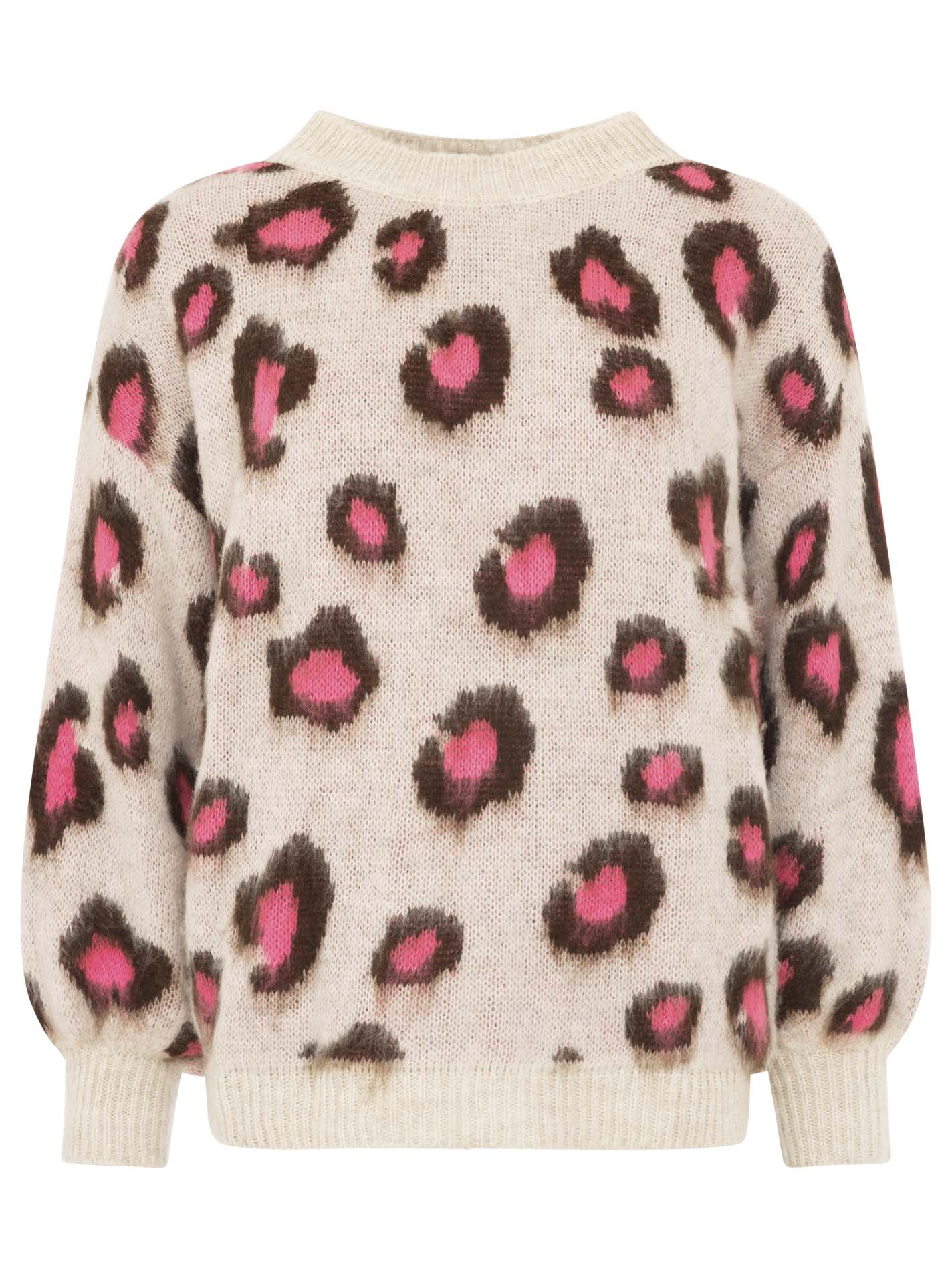Zwillingsherz - Kuschel-Pullover "Rundhals Soft Leo" - Beige/Neonpink