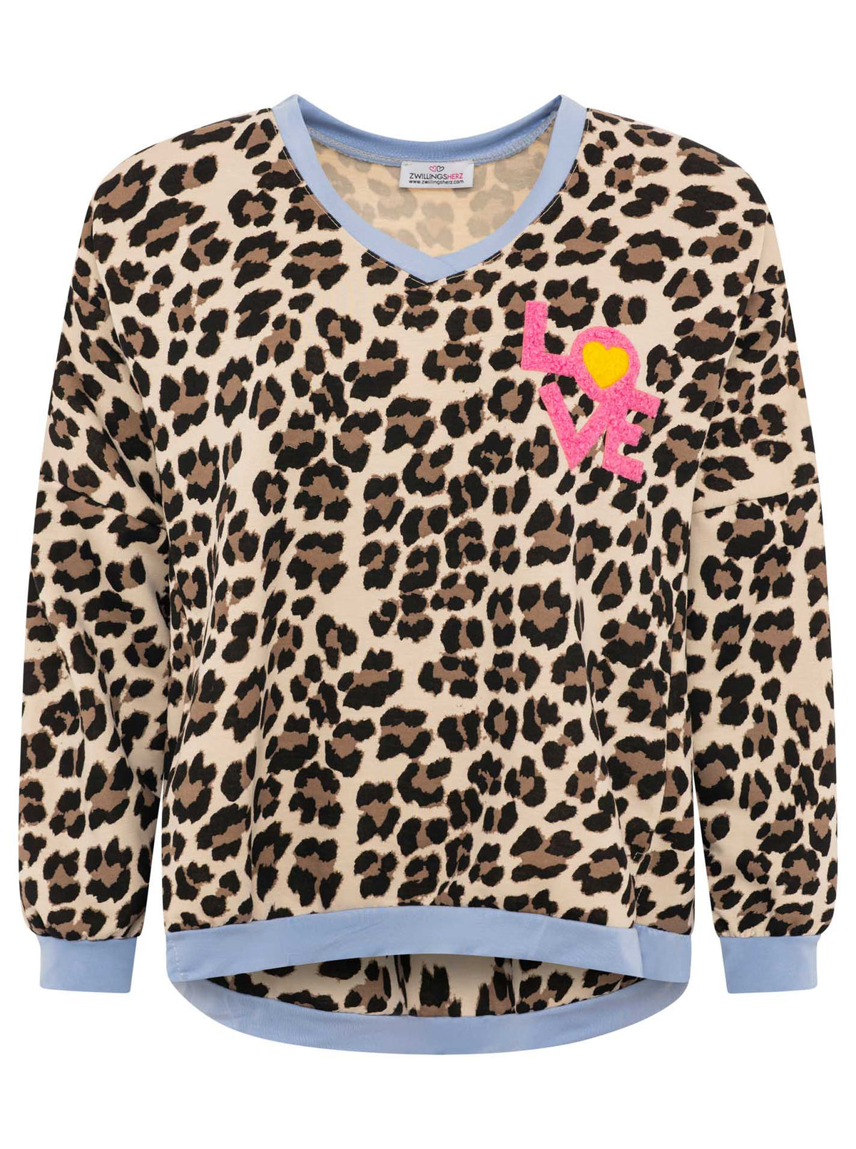 Zwillingsherz - Sweat Pullover "Neon Leo" - Beige/Blau