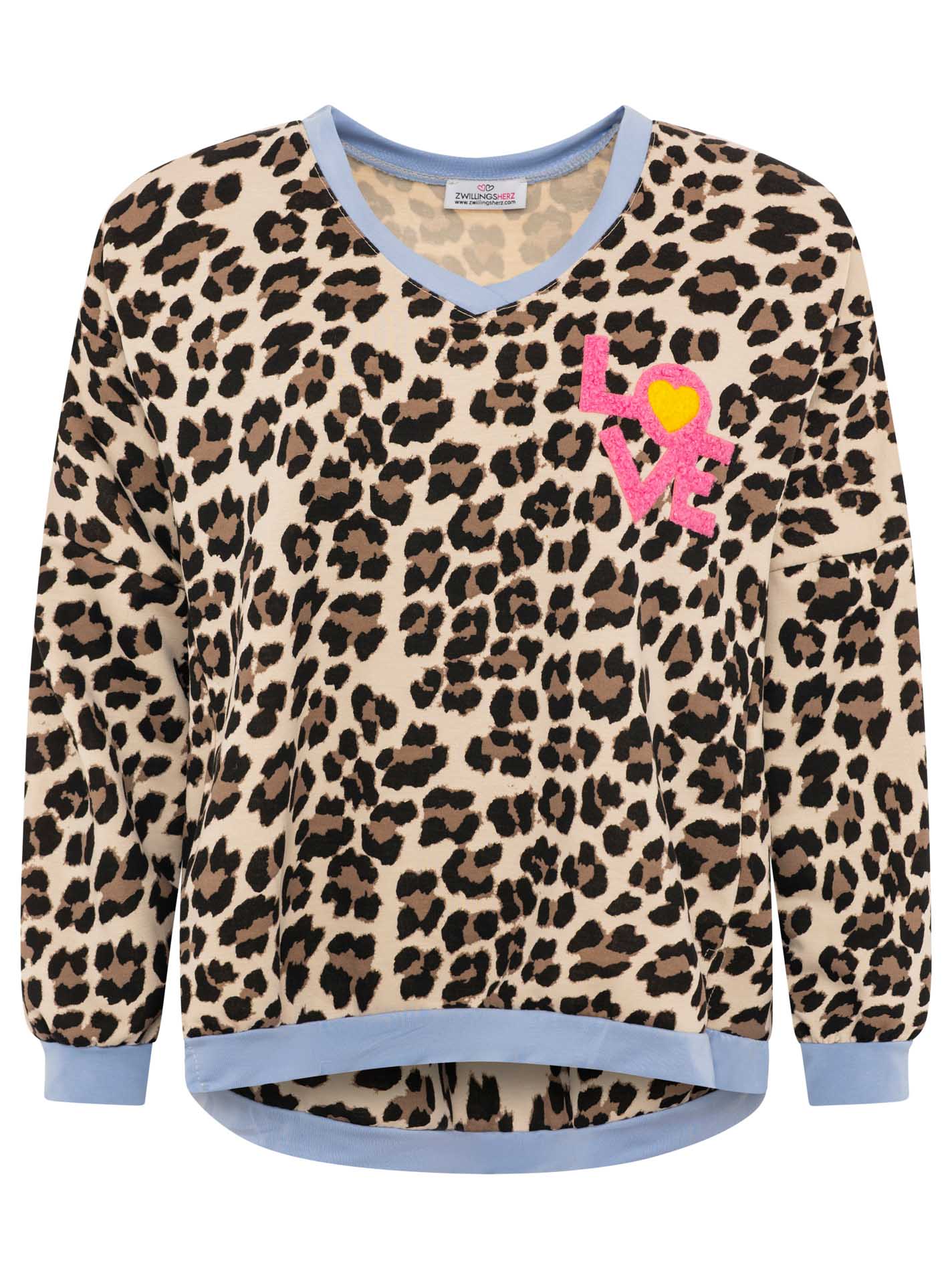 Zwillingsherz - Sweat Pullover "Neon Leo" - Beige/Blau