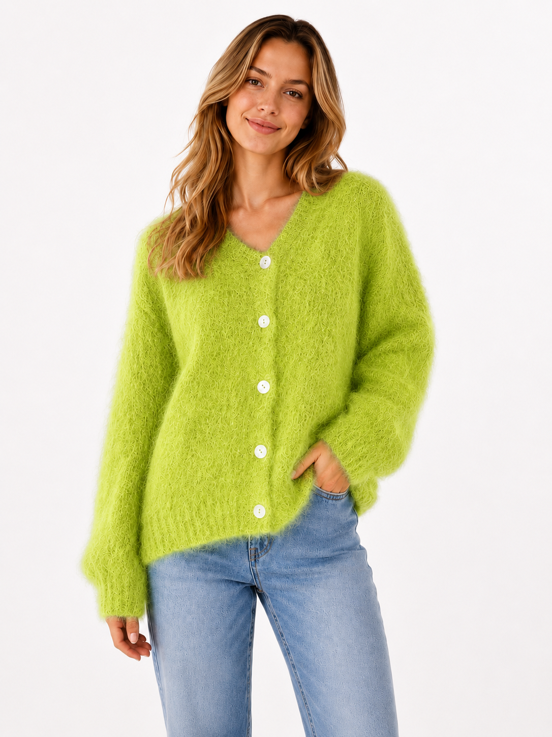 Flair - Cardigan mit feinem Kid Mohair - Lime