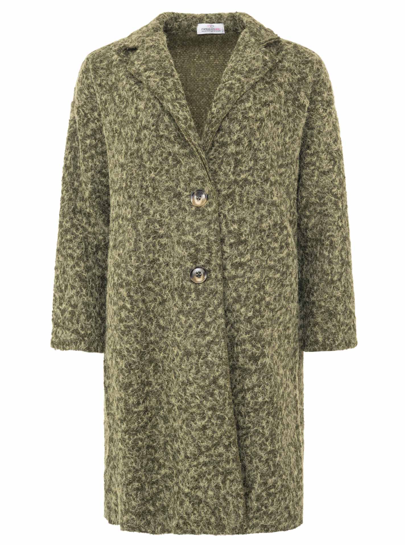 Zwillingsherz Flauschiger Mantel - Khaki