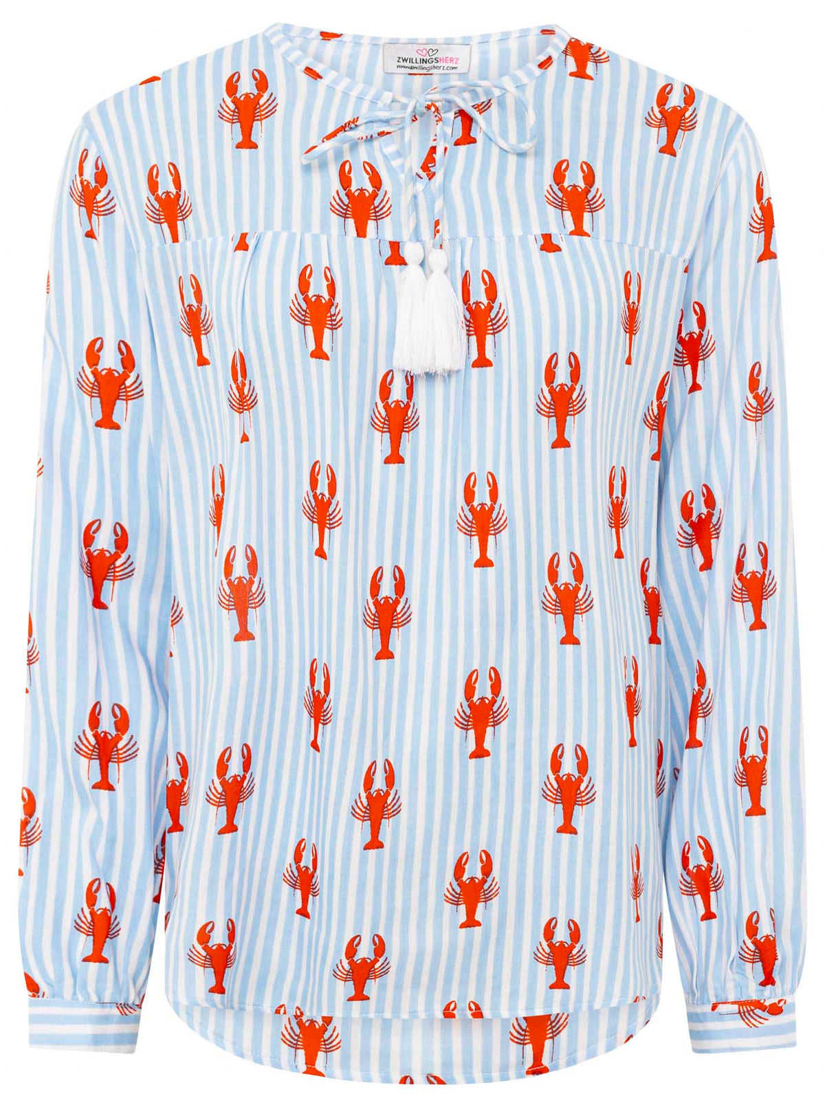 Zwillingsherz - Langarmbluse "Lobster Zweifarbig" - Blau/Weiß