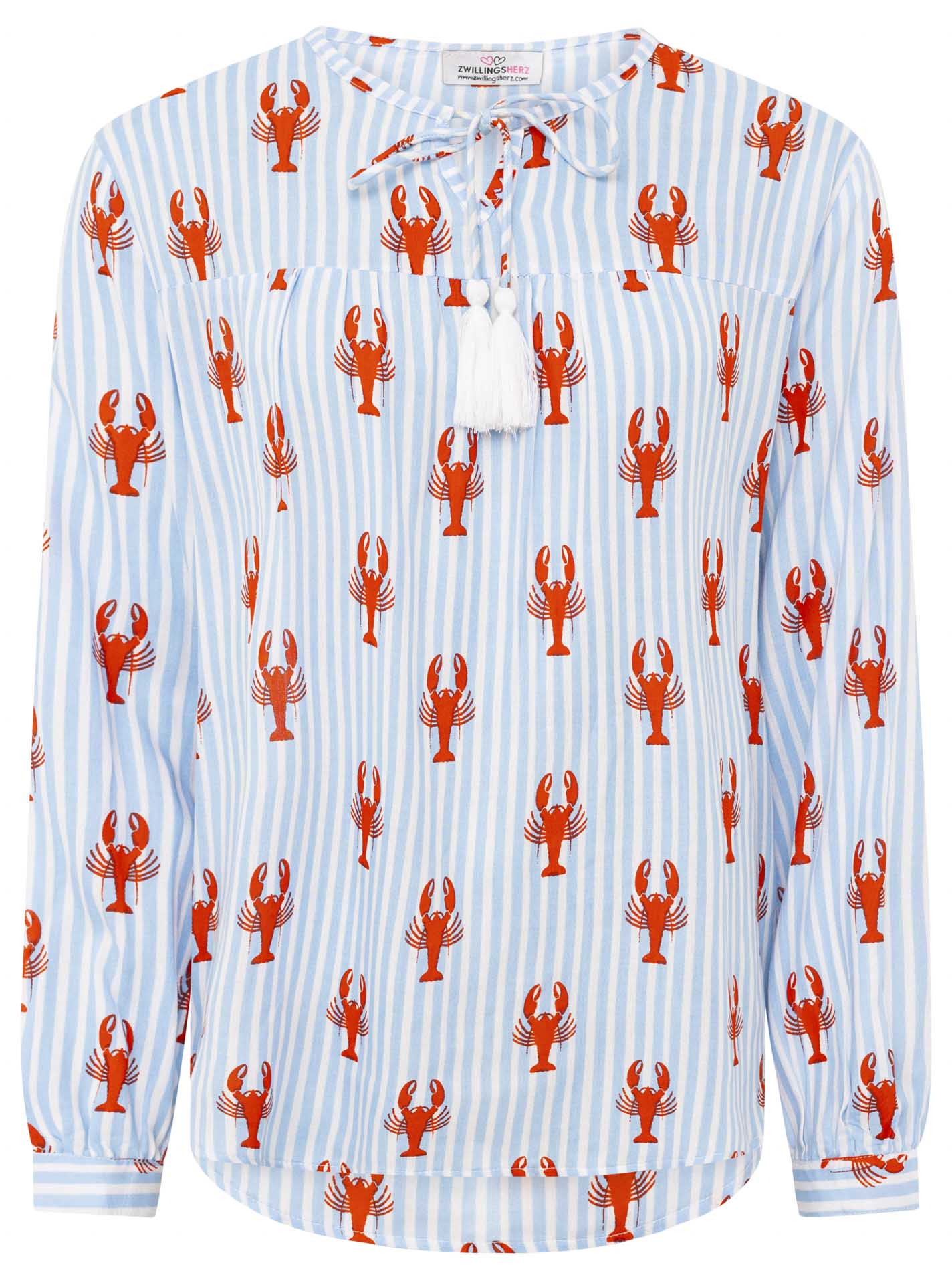 Zwillingsherz - Langarmbluse "Lobster Zweifarbig" - Blau/Weiß