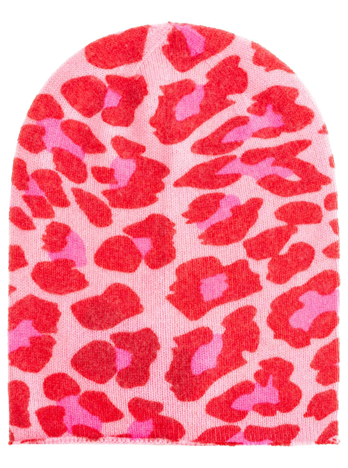Zwillingsherz Damen Kaschmir- Beanie Mütze Leopard (100% Cashmere) - Rot/Pink