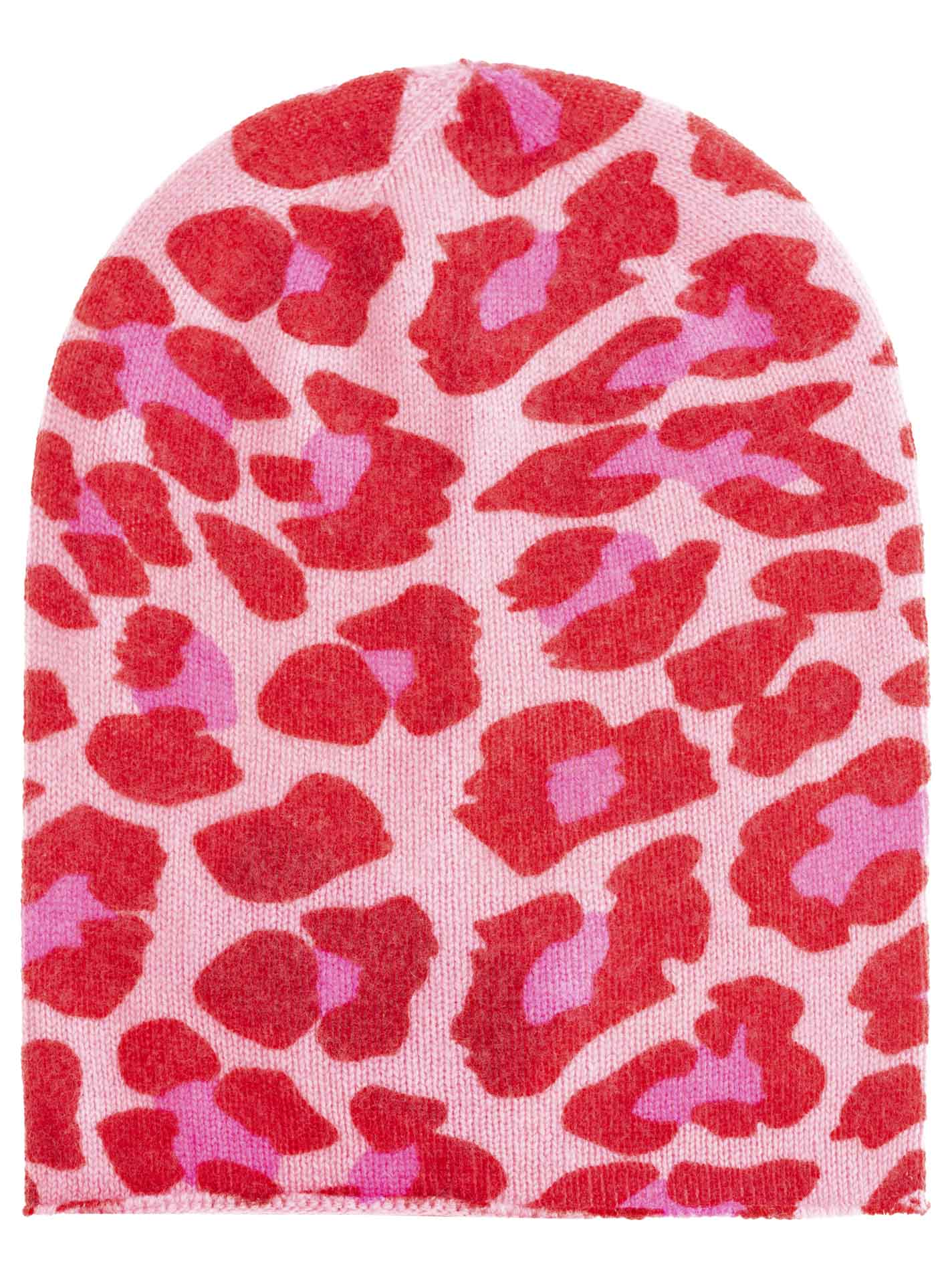 Zwillingsherz Damen Kaschmir- Beanie Mütze Leopard (100% Cashmere) - Rot/Pink