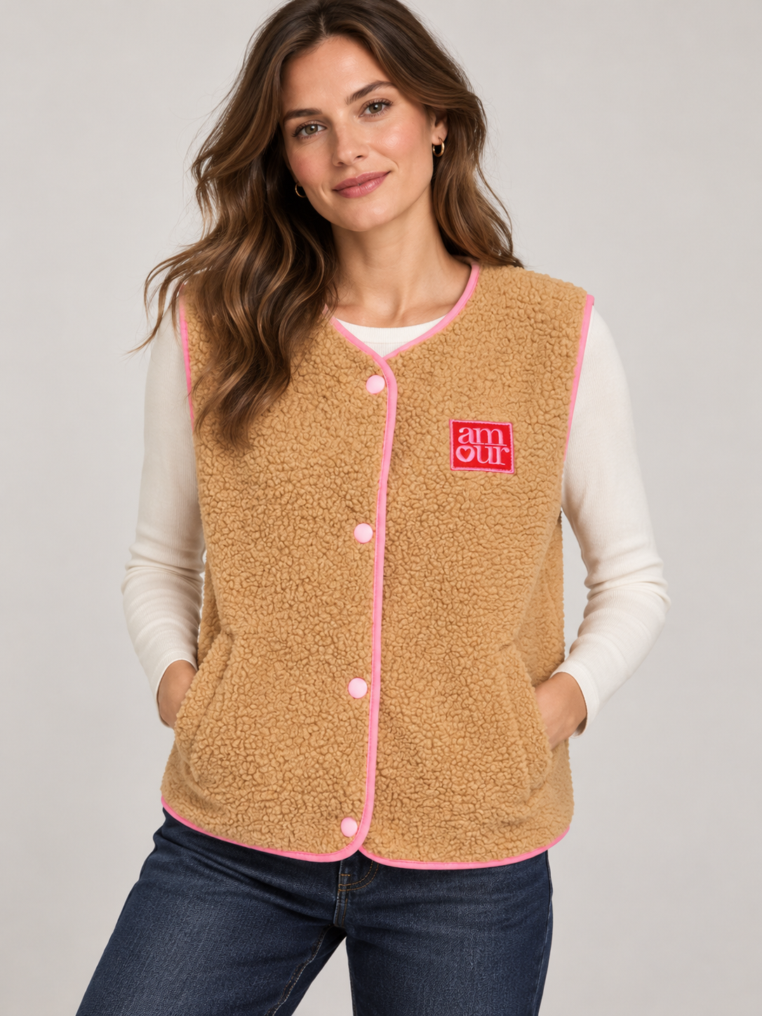 Zwillingsherz Teddy Weste "amour" - Mittelbeige