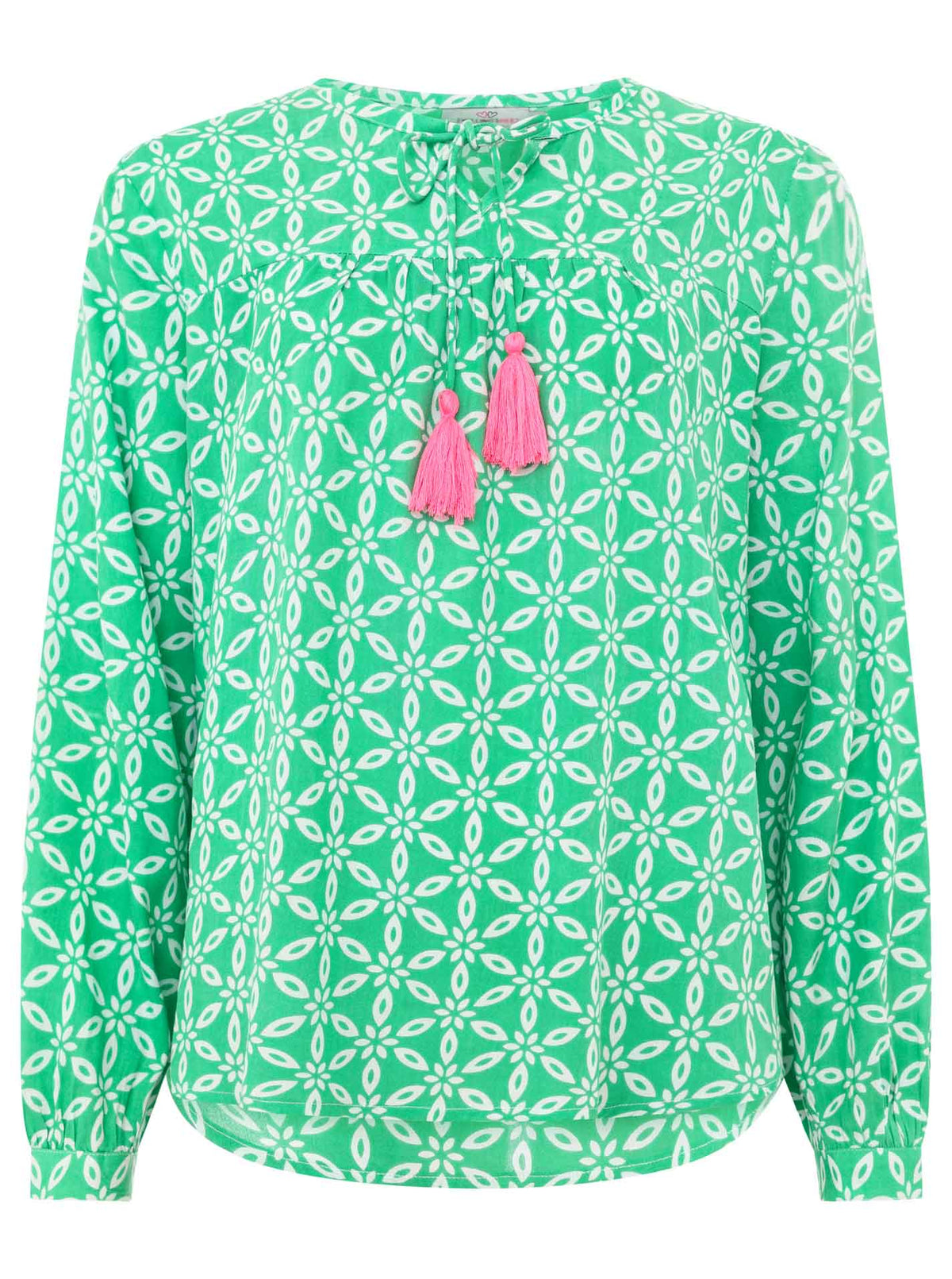 Zwillingsherz - Bluse "Stargazing" mit Design - Grün/Pink