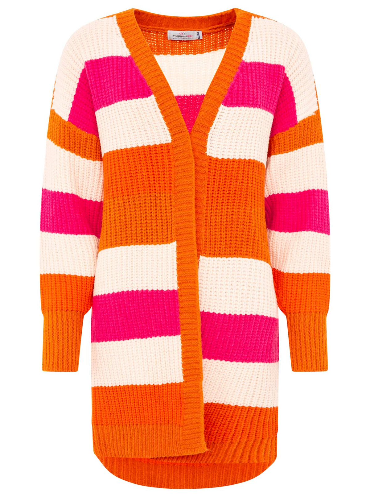 Zwillingsherz - Cardigan Grobstrick Streifen - Neon Orange/Pink/Creme