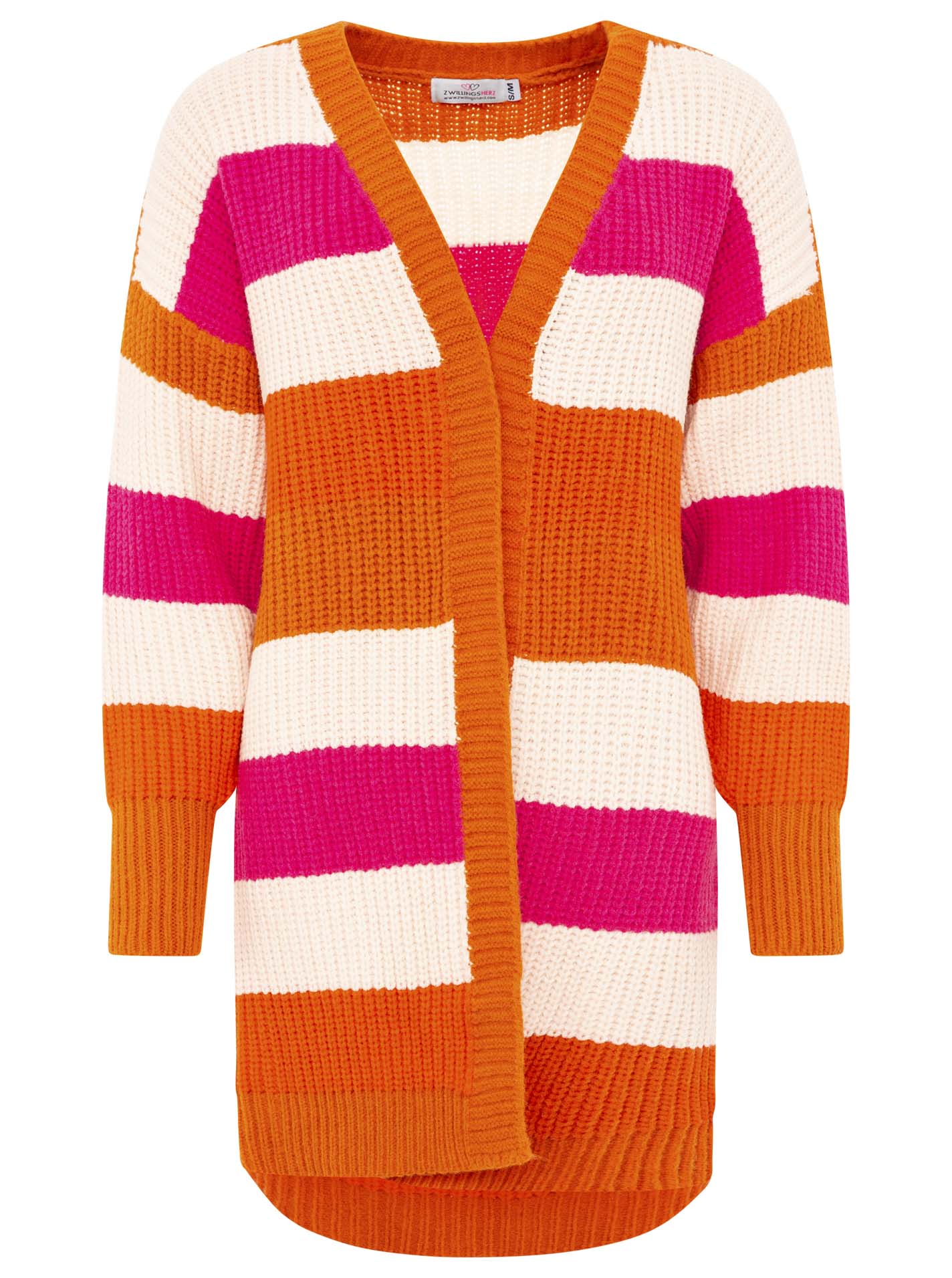 Zwillingsherz - Cardigan Grobstrick Streifen - Neon Orange/Pink/Creme