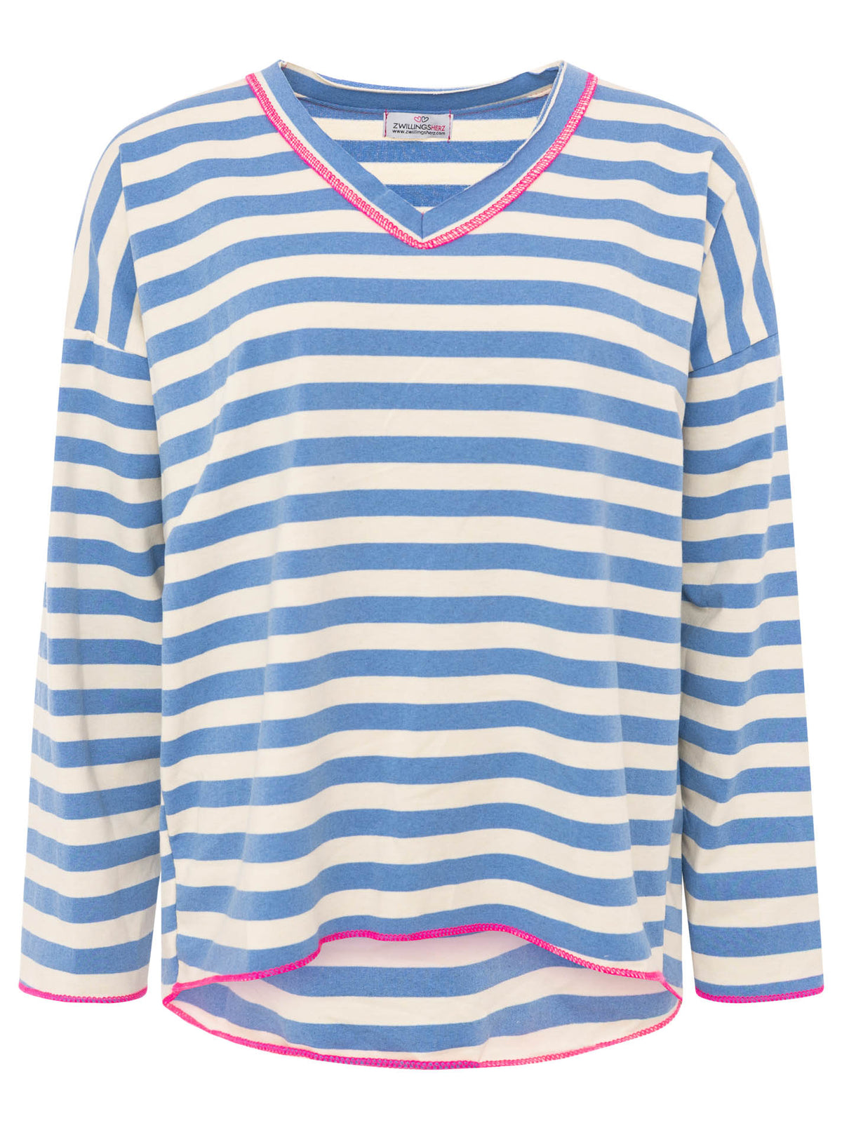 Zwillingsherz - Sweatshirt V-Neck "Streifen & Jersey" - Jeansblau