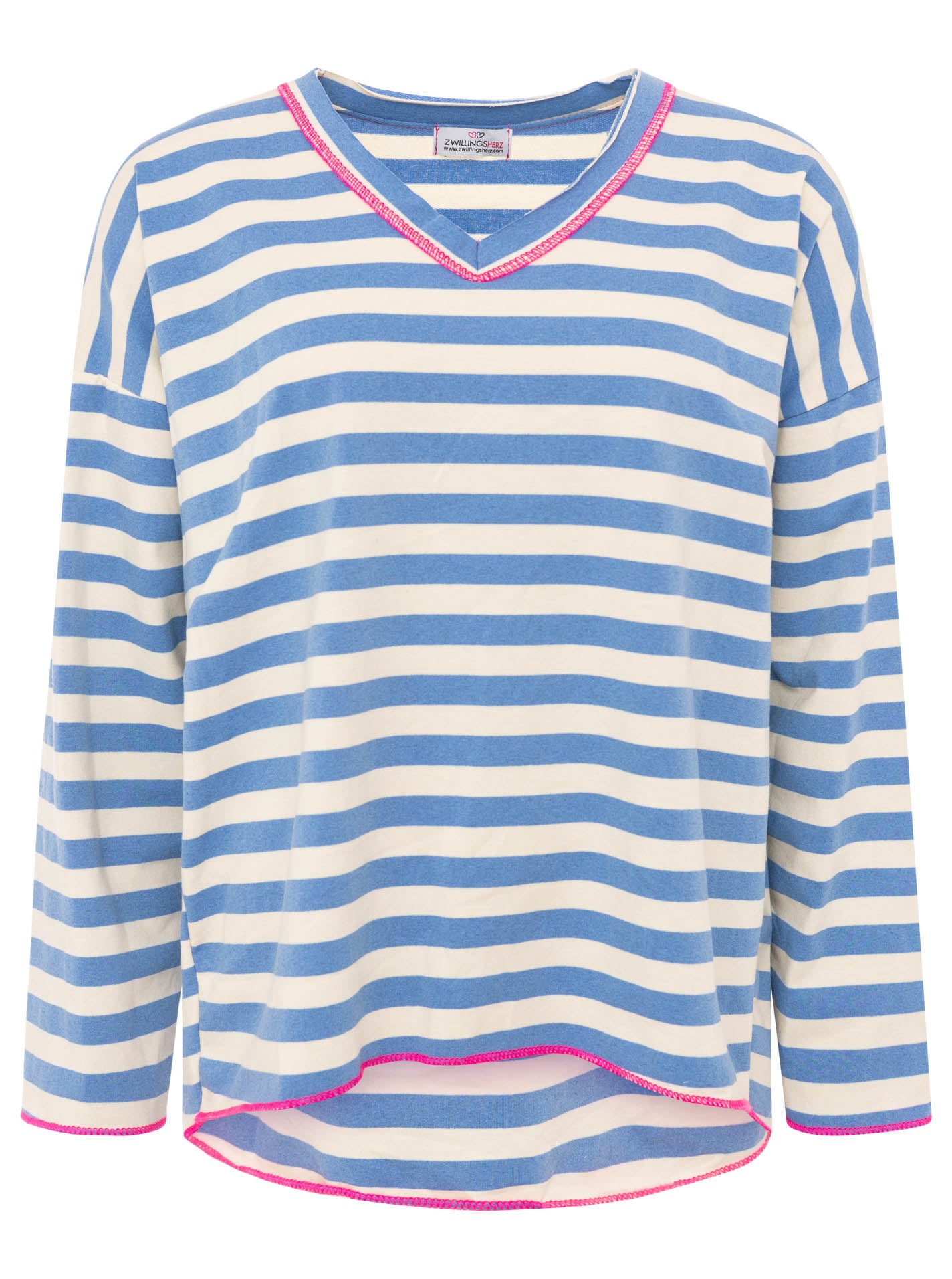Zwillingsherz - Sweatshirt V-Neck "Streifen & Jersey" - Jeansblau