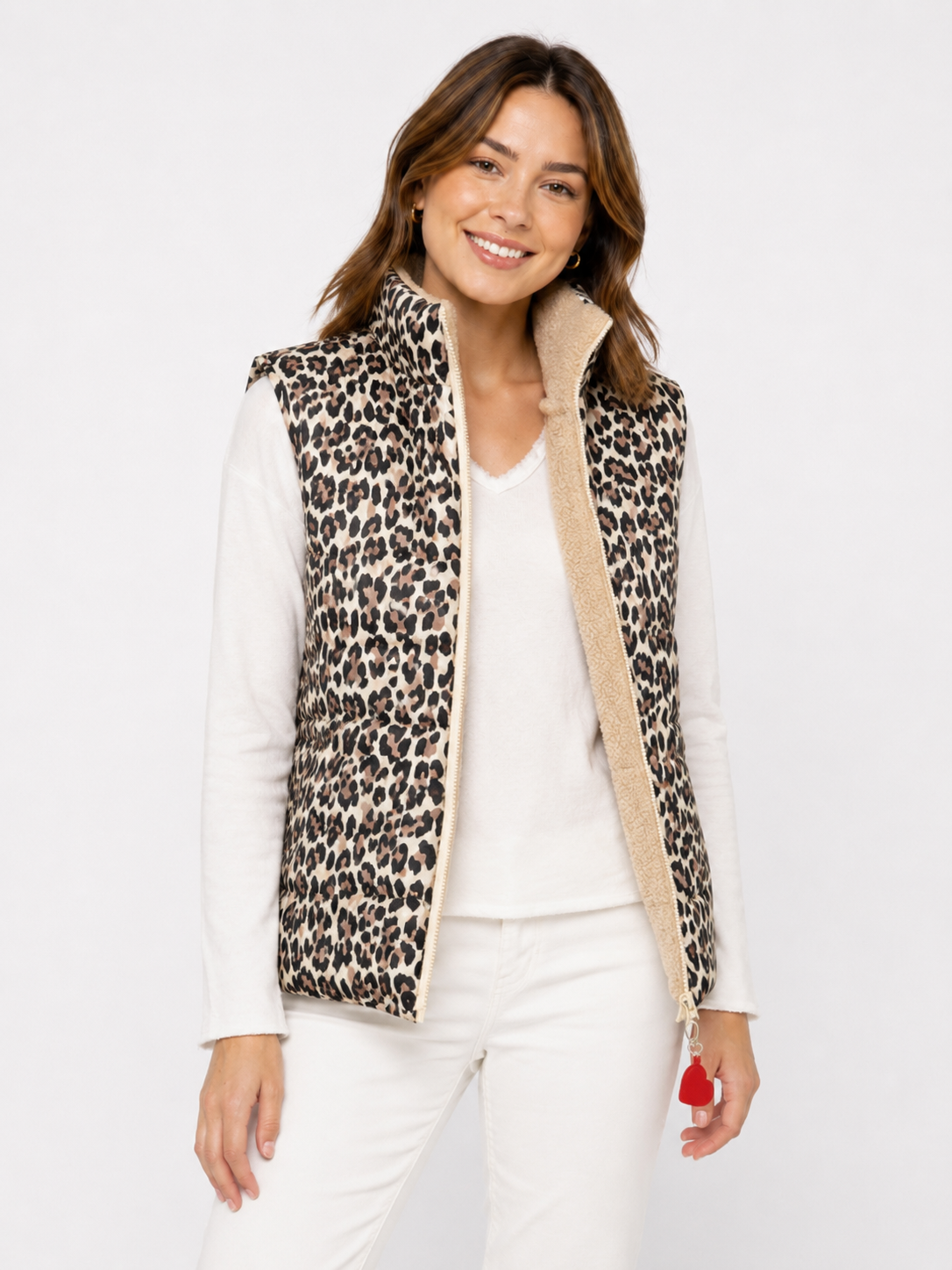 Zwillingsherz - Steppweste Diamant Kurz - Beige/Pink