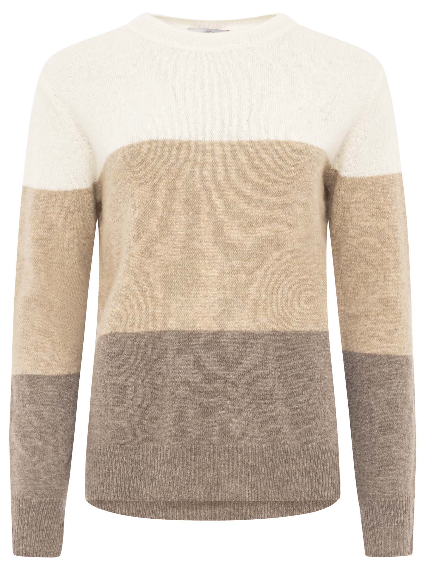Zwillingsherz 100% Kaschmir / Cashmere Pullover Streifen 3-Farbig - Beige