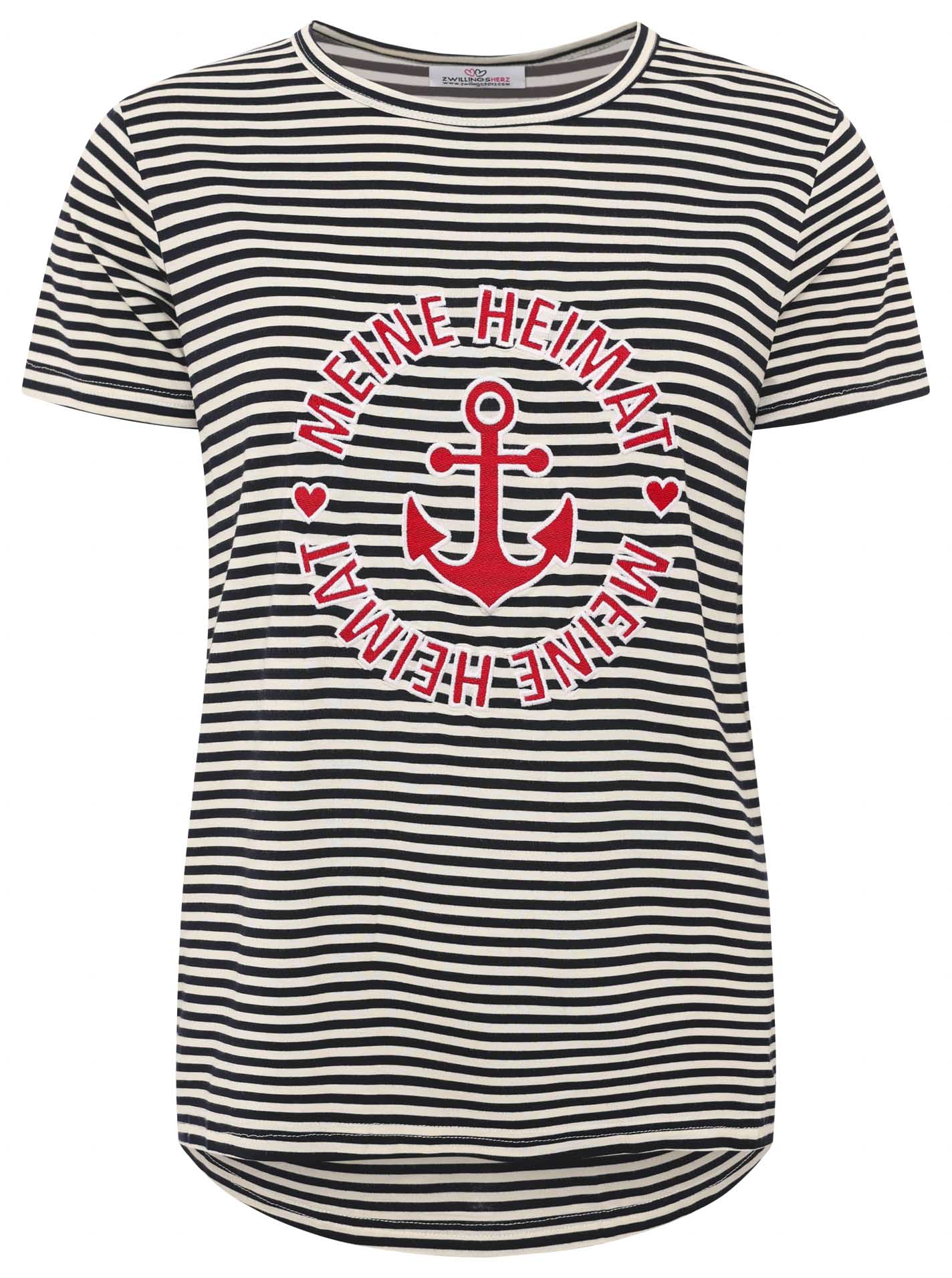 Zwillingsherz - T-Shirt Streifen "Heimat Anker" - Dunkelblau