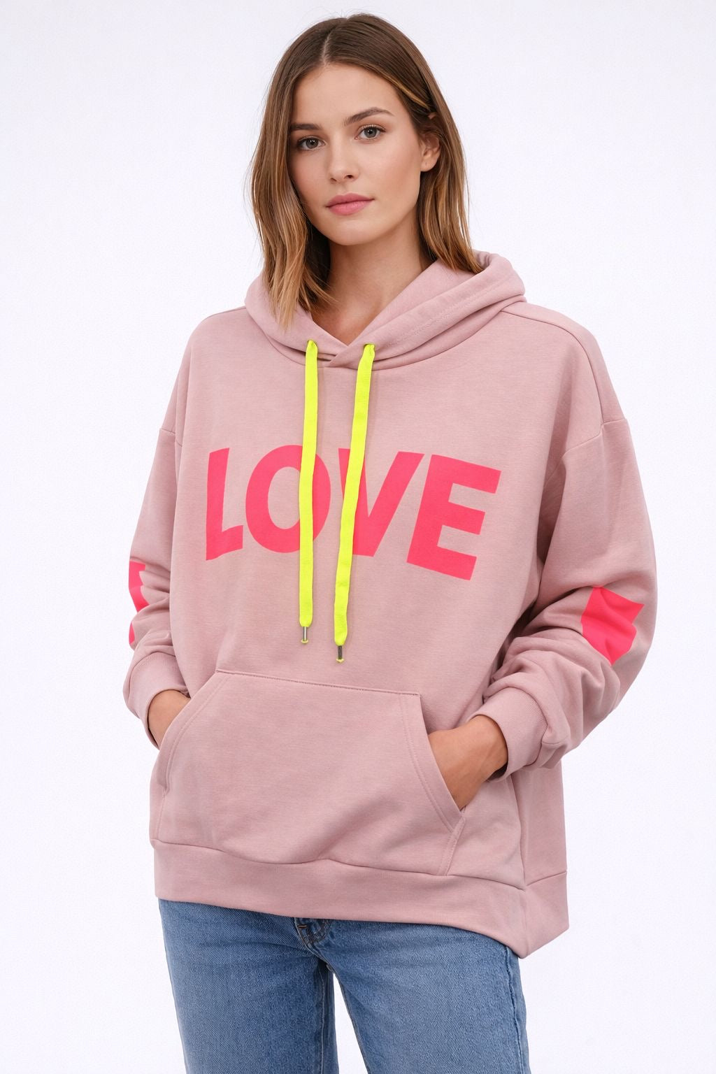 Flair - Leichter Hoodie Neon "Love" - Rosa