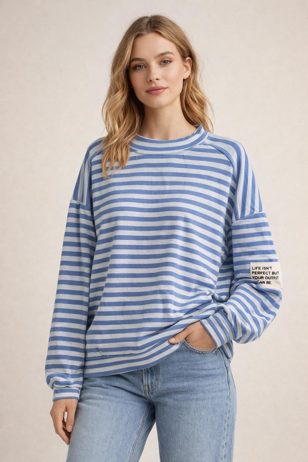 Life isn’t Perfect but your Outfit can be - Streifen Sweatshirt - Jeansblau