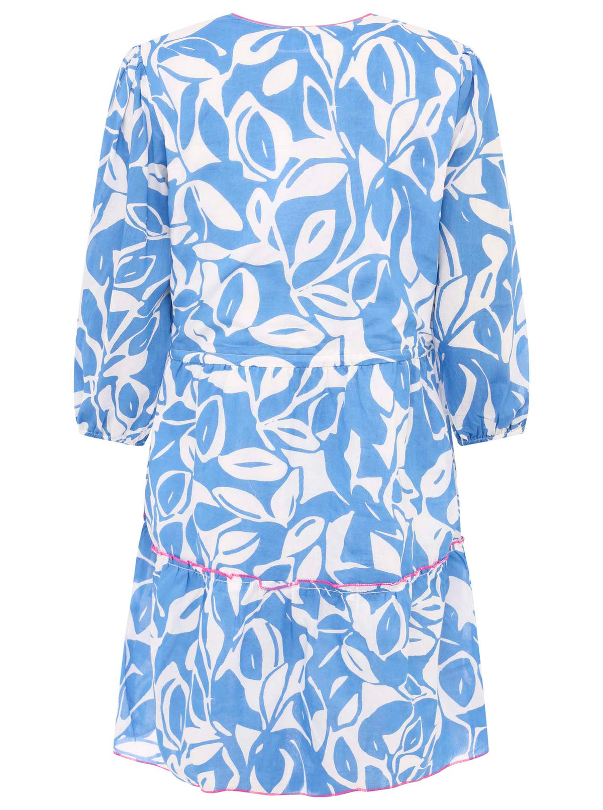 Zwillingsherz - Baumwolle Kleid mit Design Blätter - Blau/Weiß