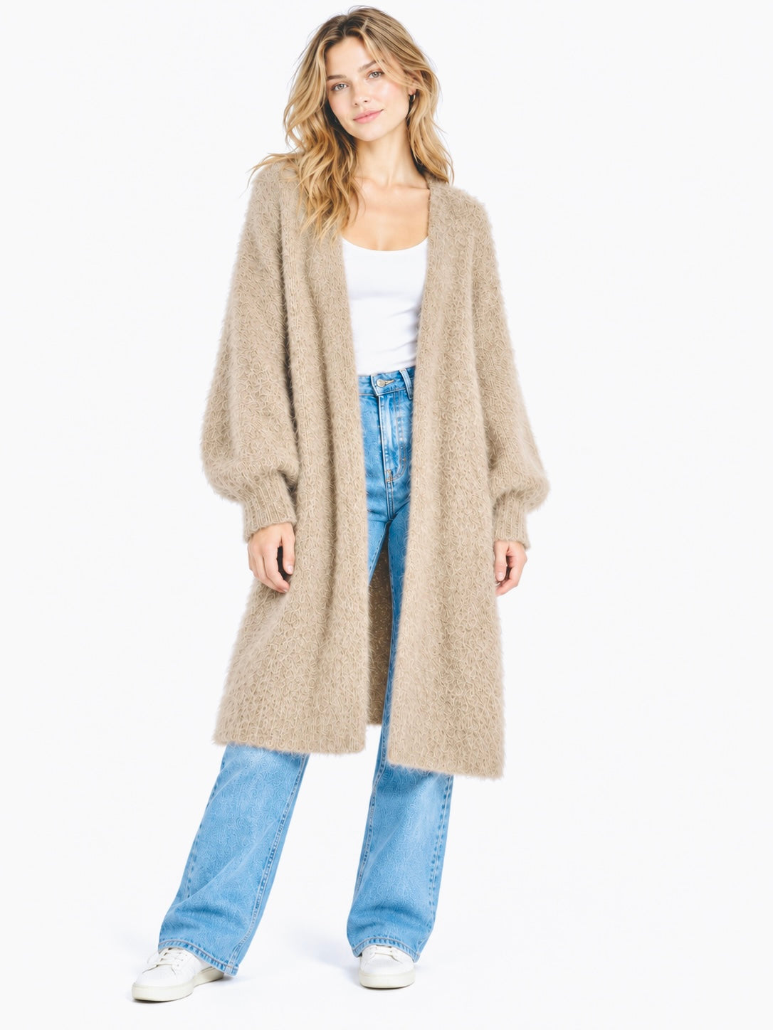 Langer Oversized Cardigan aus hochwertigem Kid Mohair - Beige