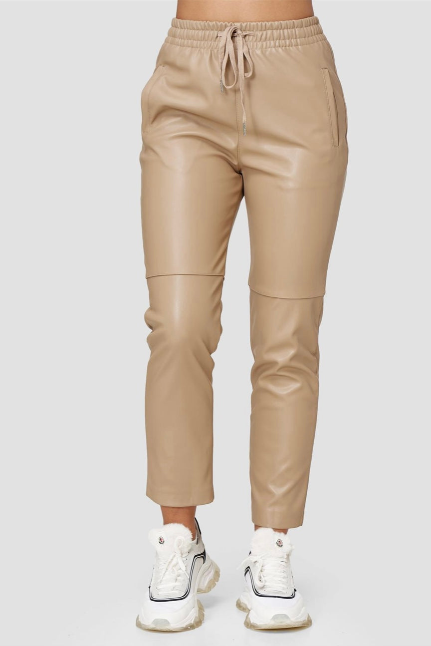 Wasabi - Vegane Leder Joggpants - Beige
