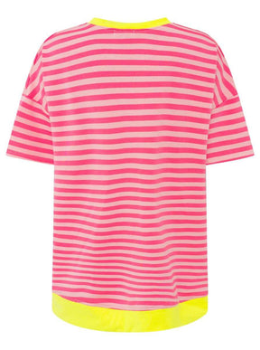 Zwillingsherz - Oversize Shirt "Neon Streifen" - Rosa/Pink/Gelb