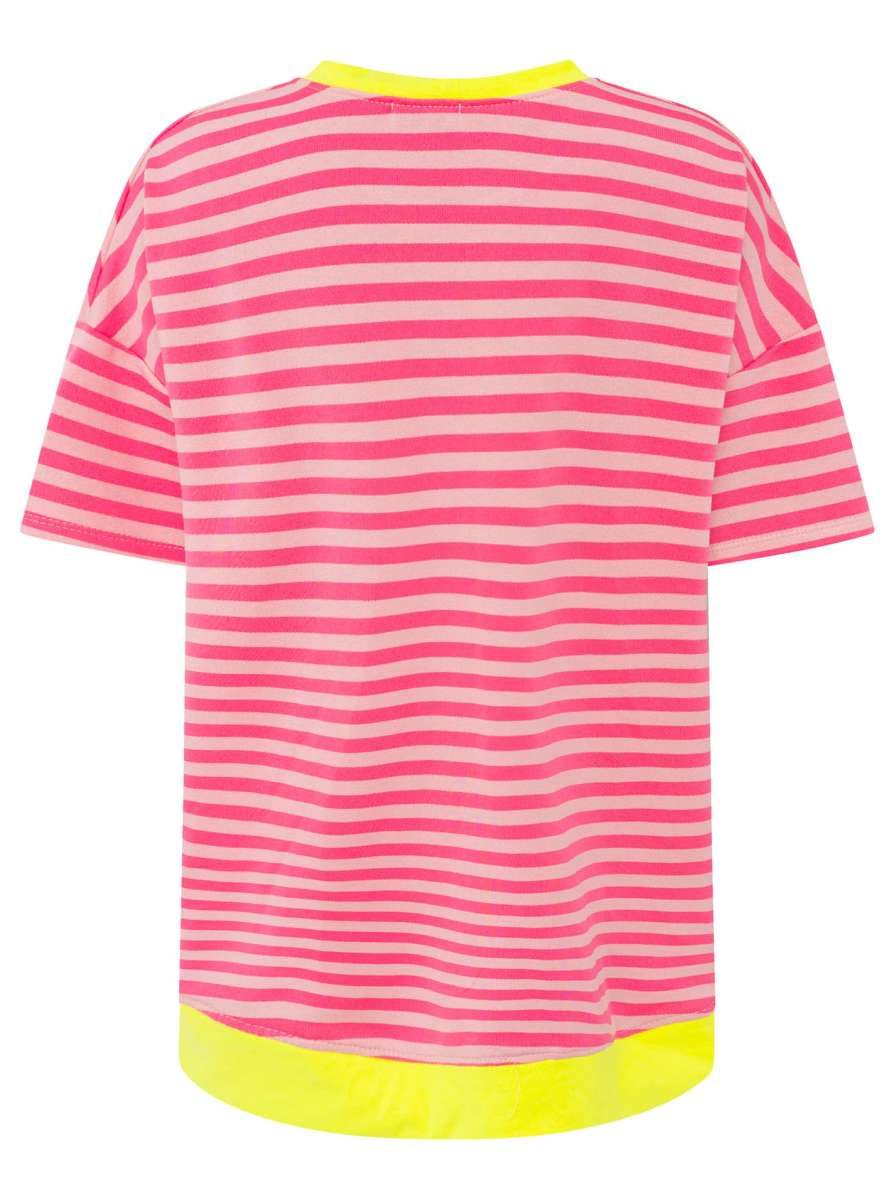 Zwillingsherz - Oversize Shirt "Neon Streifen" - Rosa/Pink/Gelb