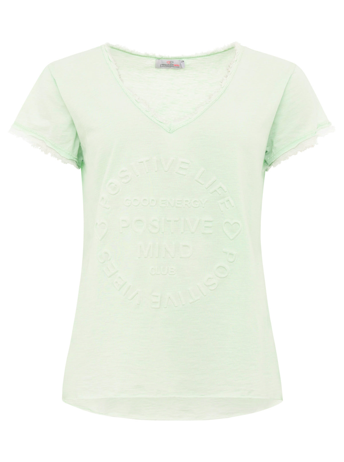 Zwillingsherz -  Oversized T-Shirt "Positive Mind" Fransensaum - Mint