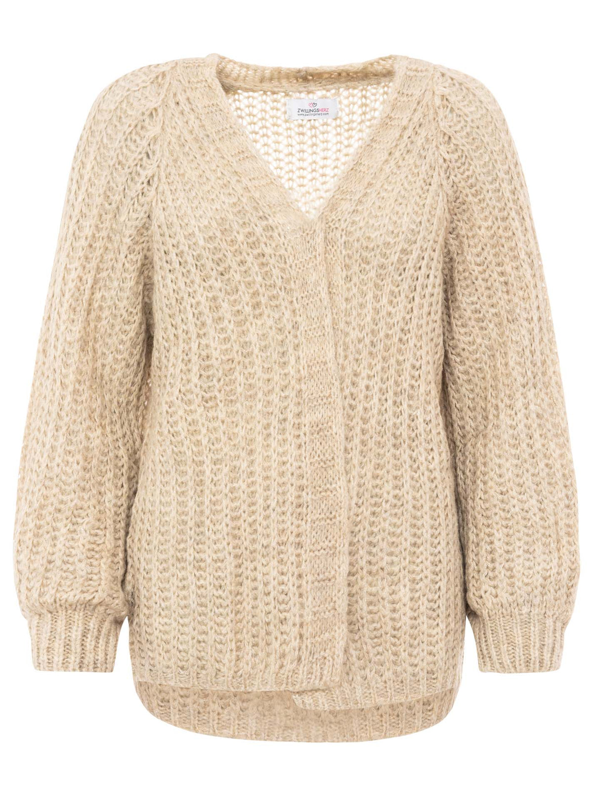 Zwillingsherz - Weicher Grobstrick Cardigan mit Wolle - Beige