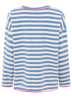 Zwillingsherz - Sweatshirt V-Neck "Streifen & Jersey" - Jeansblau