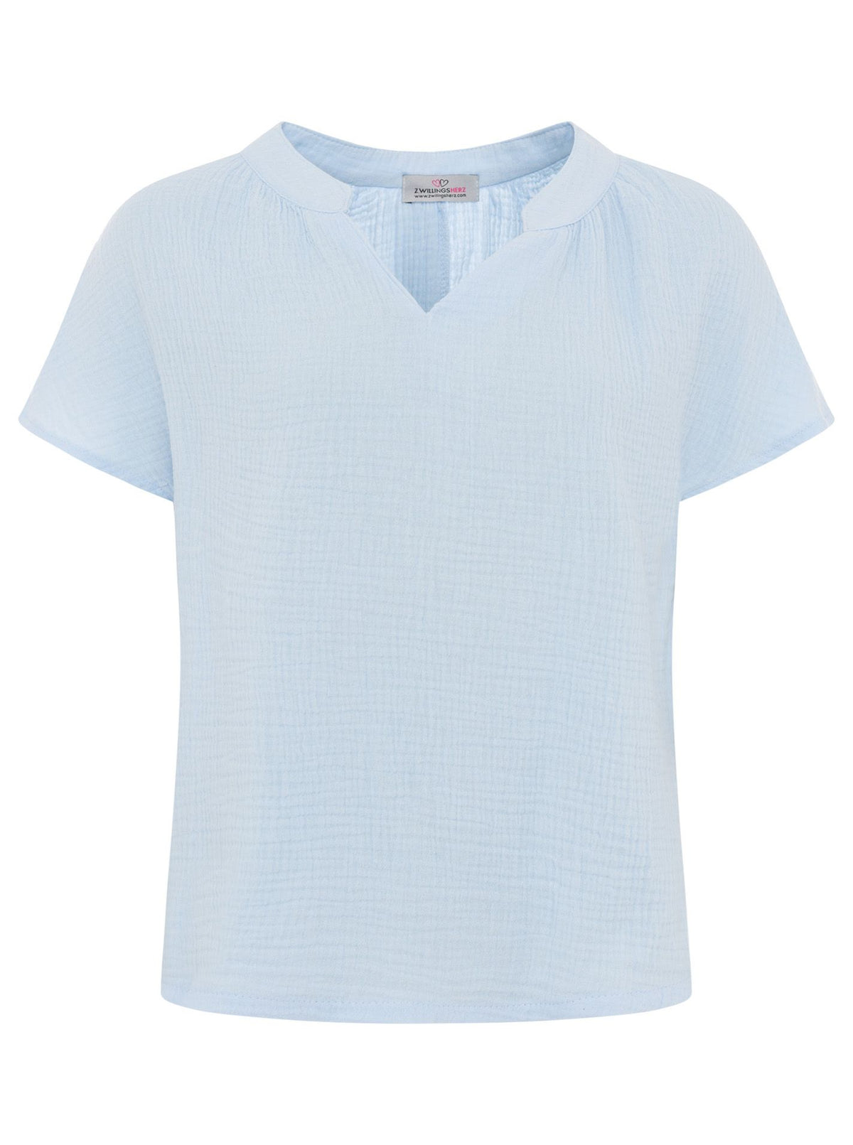 Zwillingsherz - Musselin Bluse Kurzarm - Hellblau