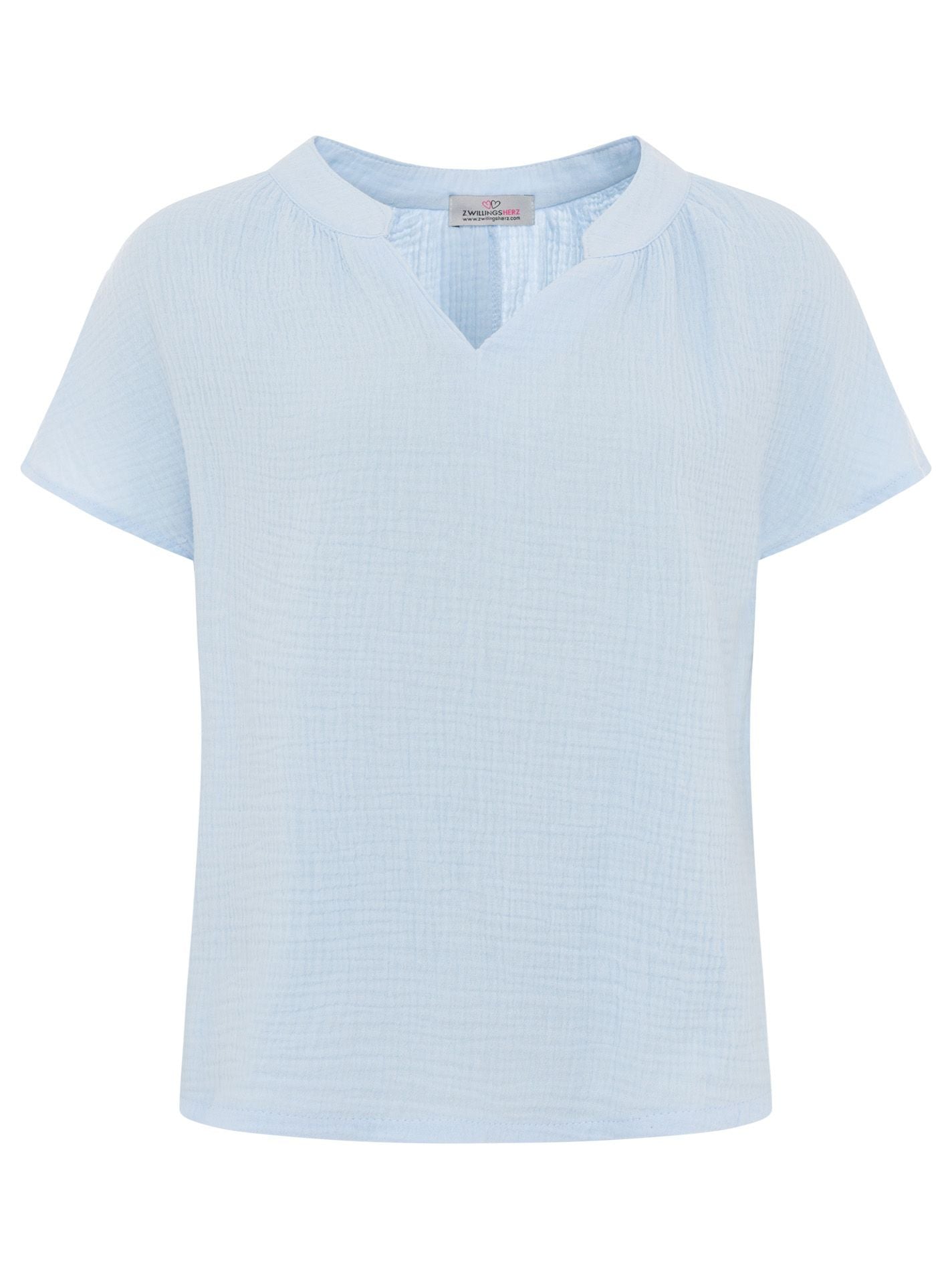 Zwillingsherz - Musselin Bluse Kurzarm - Hellblau