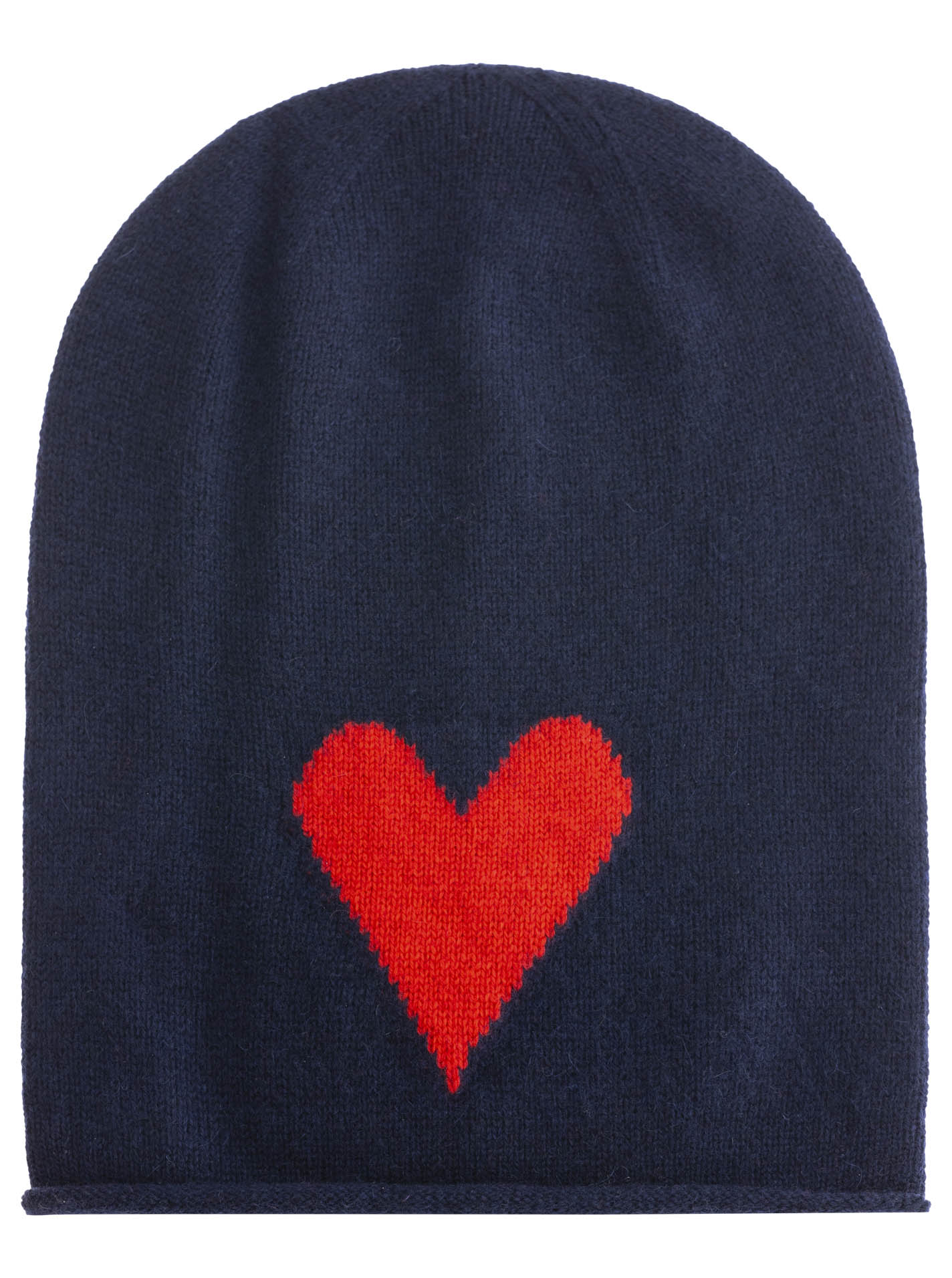 Zwillingsherz Damen Kaschmir-Beanie Herz Motiv (100% Cashmere) - Dunkelblau
