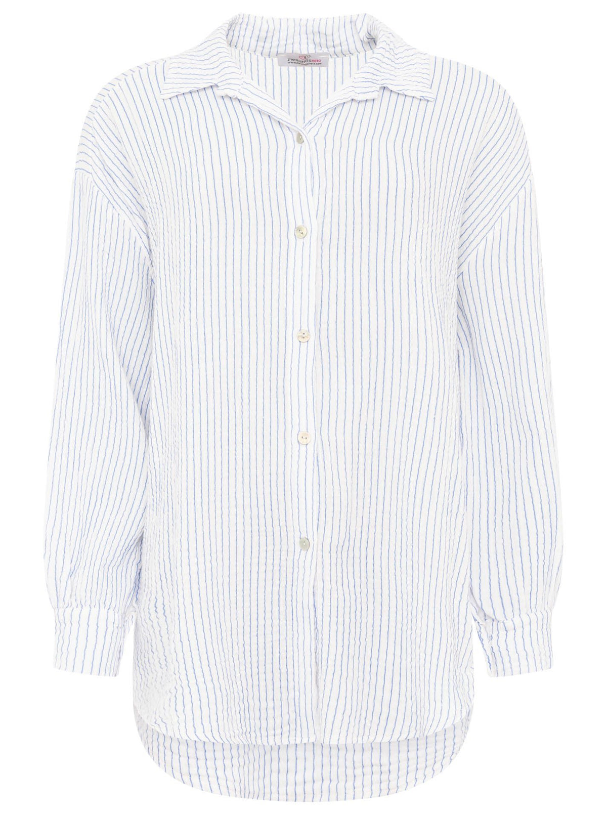 Zwillingsherz - Musselin Bluse mit Streifen - Weiß/Blau