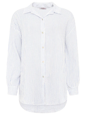 Zwillingsherz - Musselin Bluse mit Streifen - Weiß/Blau
