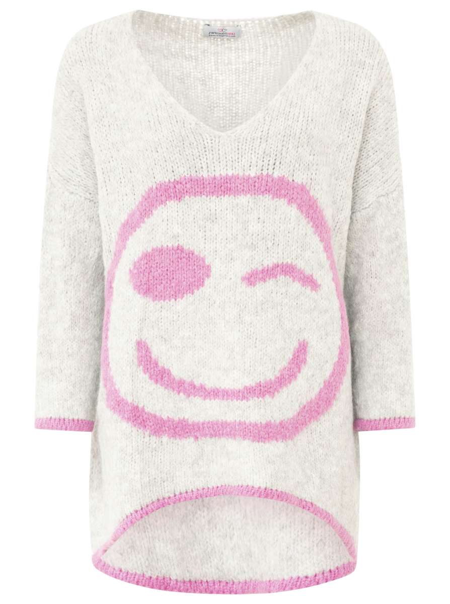 Zwillingsherz - Weicher Woll-Pullover Smile - Grau/Pink