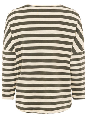Zwillingsherz - Sweatshirt V-Neck "Streifen & Jersey" - Khaki
