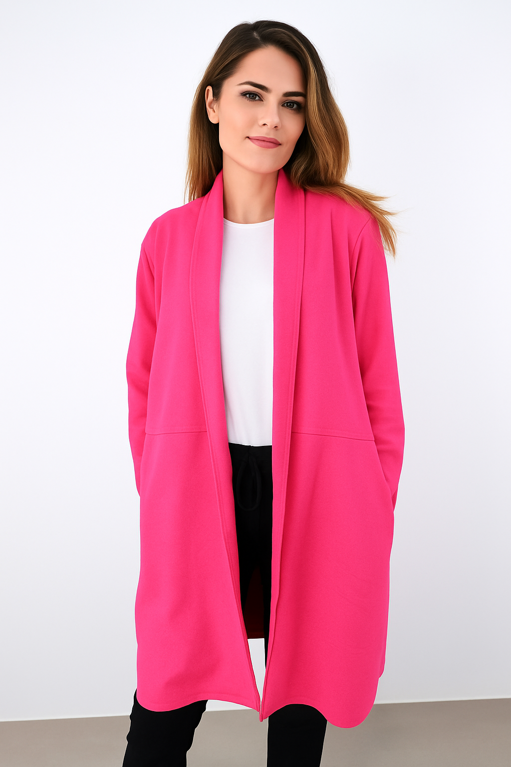 Mantel in Wildleder-Optik - Neon Pink