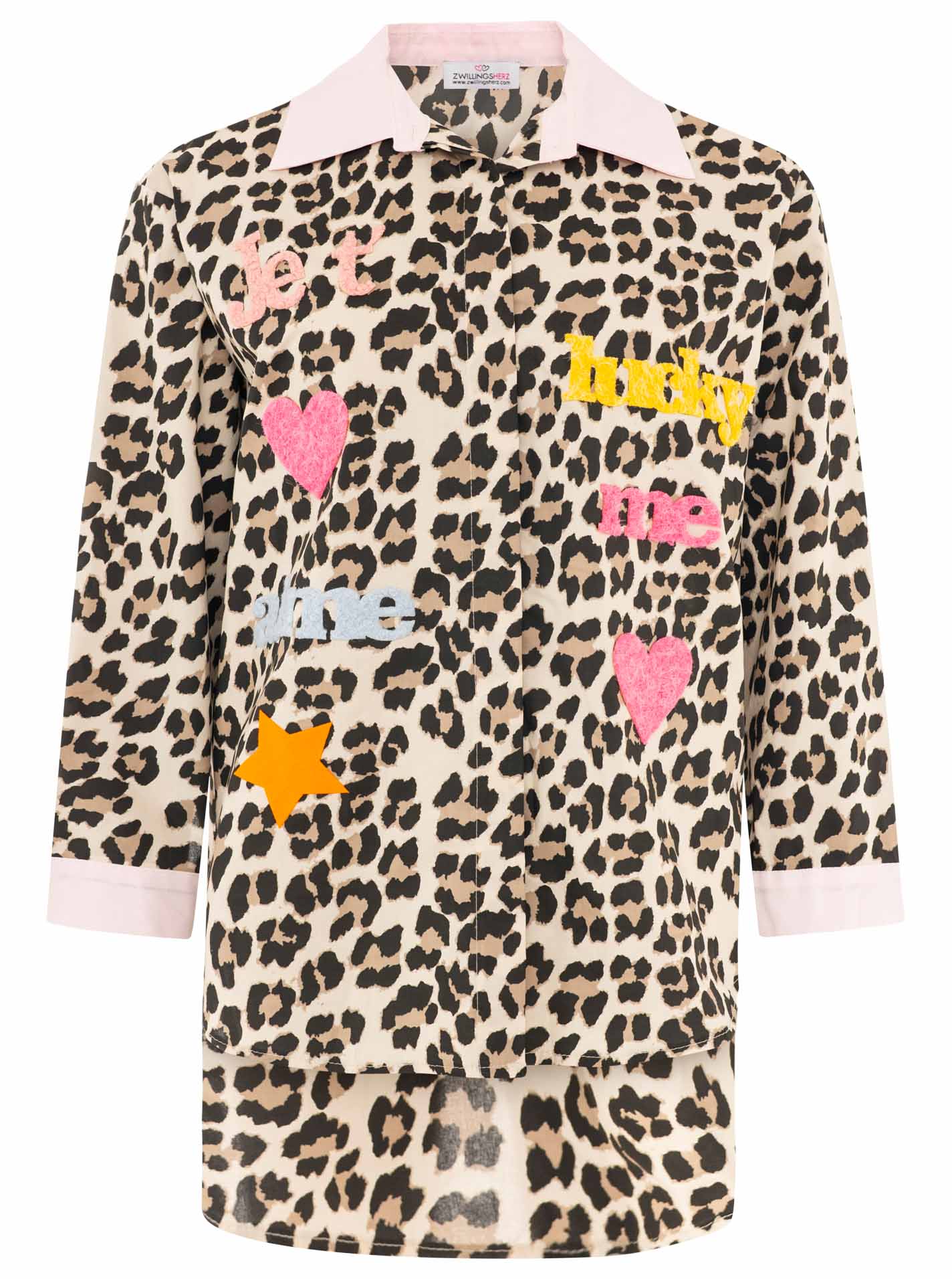 Zwillingsherz - Oversize Bluse BW "Leo & Patches" - Rosa