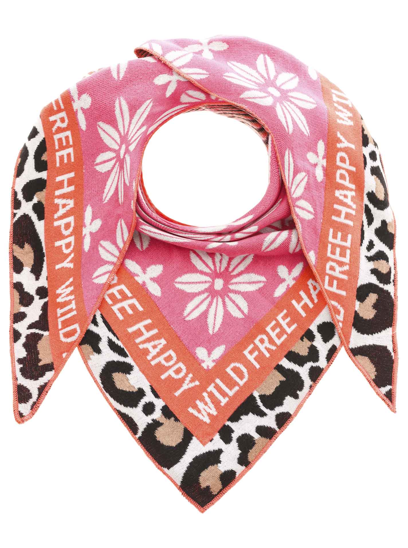 Zwillingsherz Schal - Dreieckstuch "Wild Fre Leo BlumeBaumwolle" - Beige/Pink/Orange