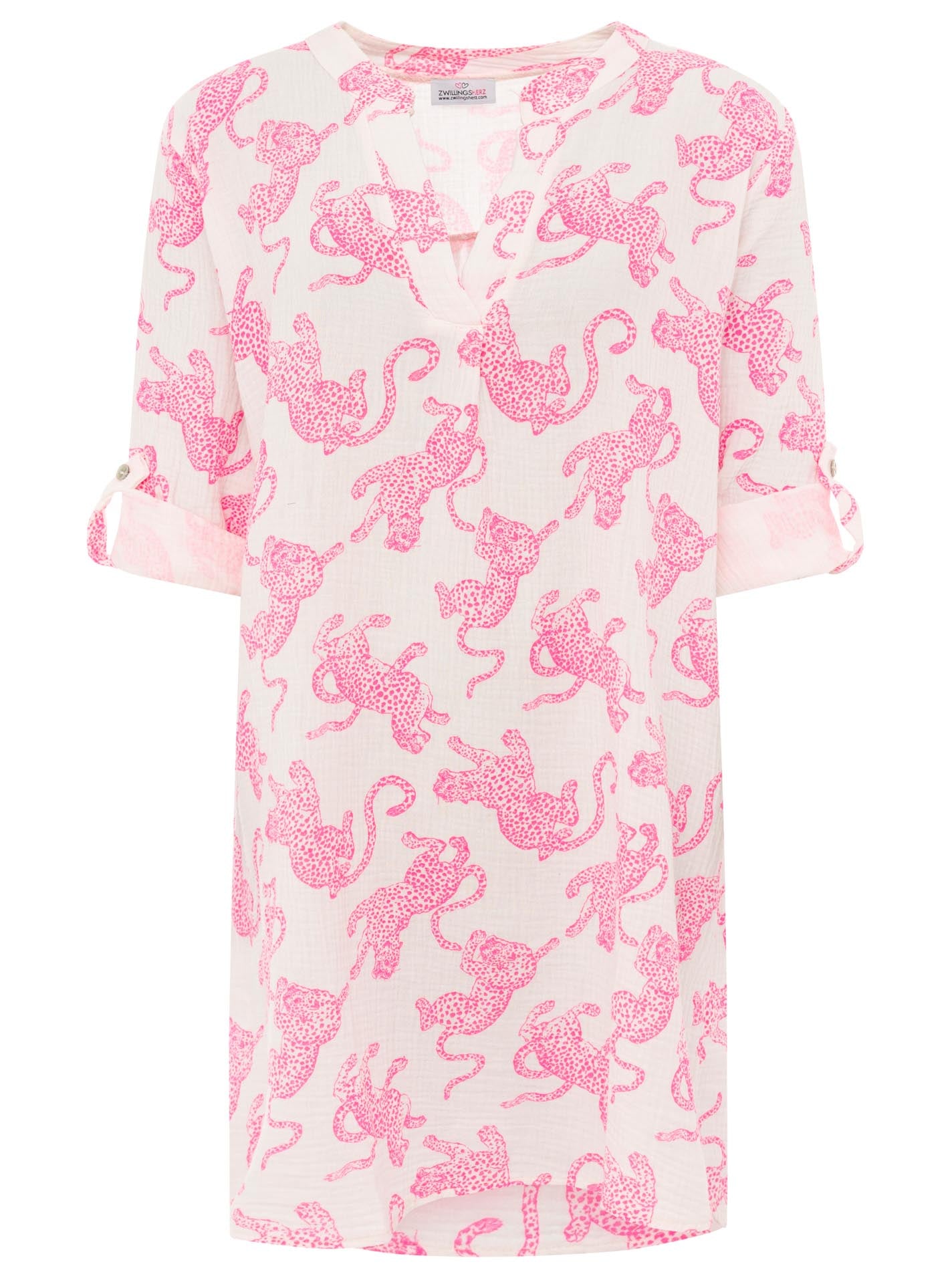 Zwillingsherz Musselin Tunika - Trendy Tiger - Pink