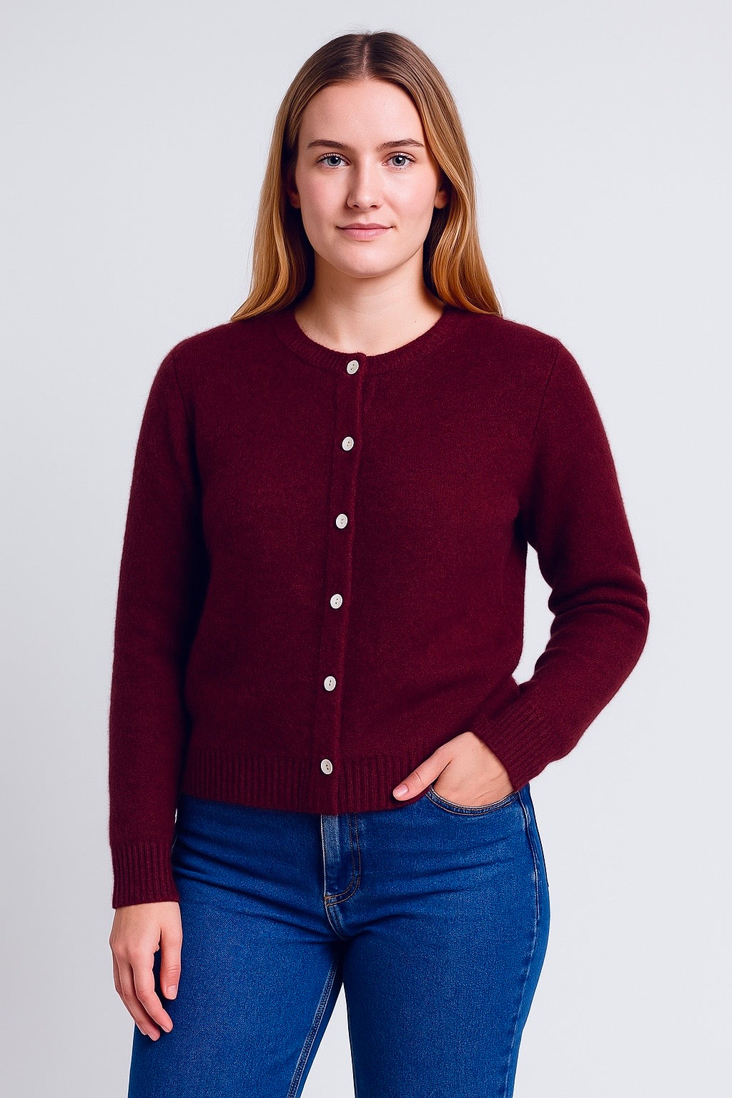 Flair - Baby Alpaka Cardigan - Bordeauxrot