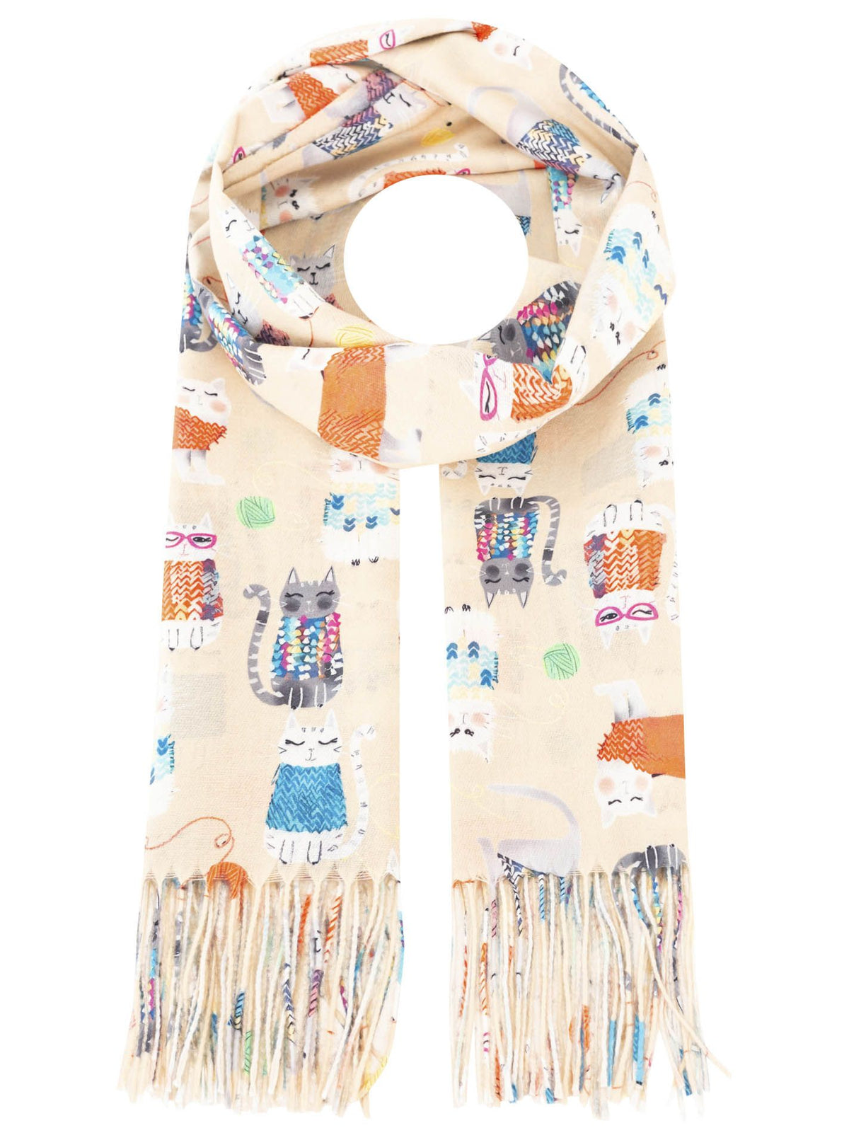 Zwillingsherz - Schal Katzen - Beige