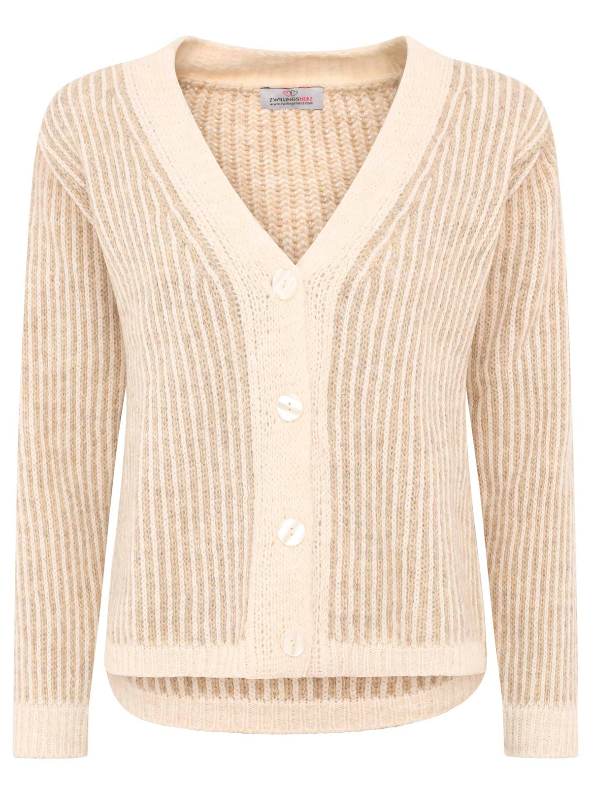 Zwillingsherz - Weiche Strickjacke Streifenoptik - Made in Italy - Beige