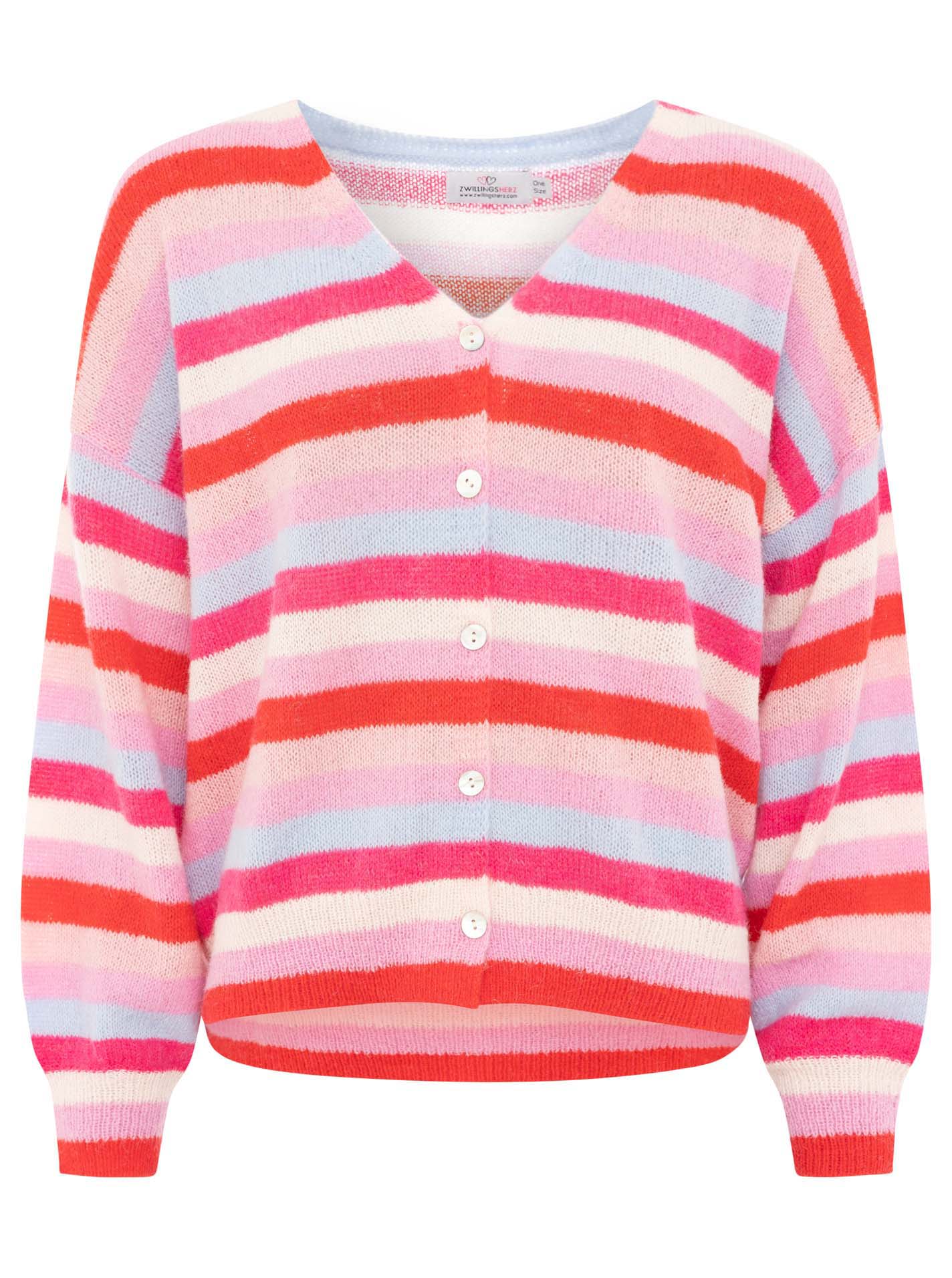 Zwillingsherz - "Cardigan Alpaka Perlmutt Streifen" - Pink/Rosa